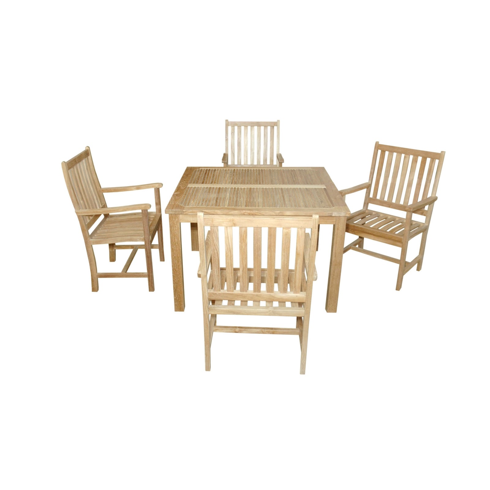 Wooden outdoor table and chairs set on a white background
