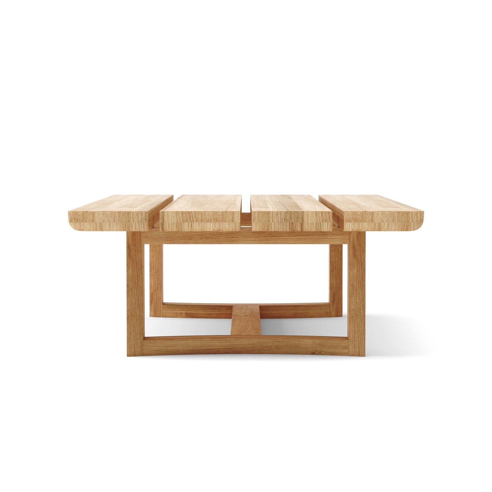 Wooden dining table with a minimalist design on a white background