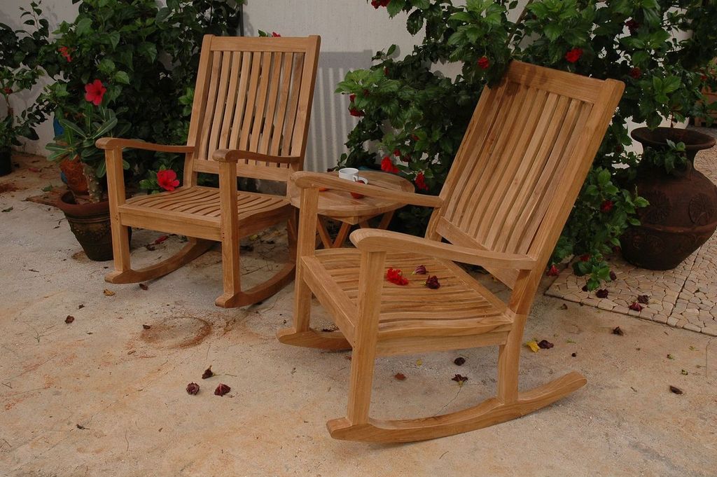 Del-Amo Bahama 3-Pc Teak Rocking Chair & Folding Side Table Set | BetterPatio // BetterPatio.com