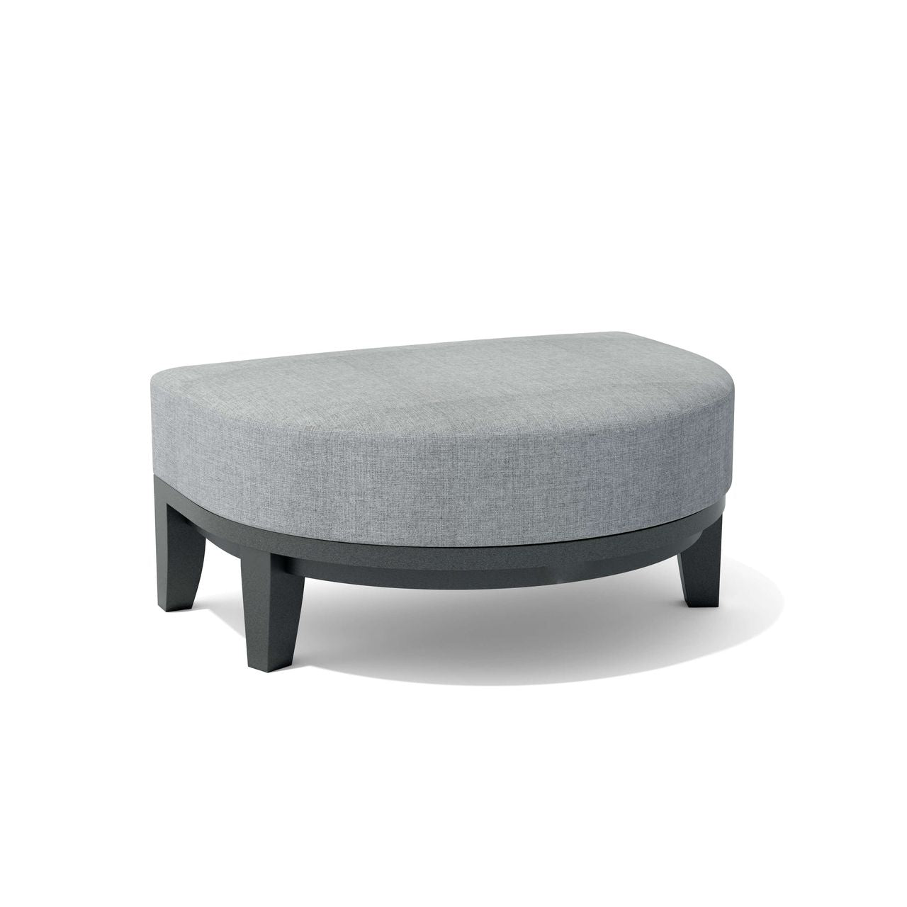 Gray ottoman with black legs on a white background