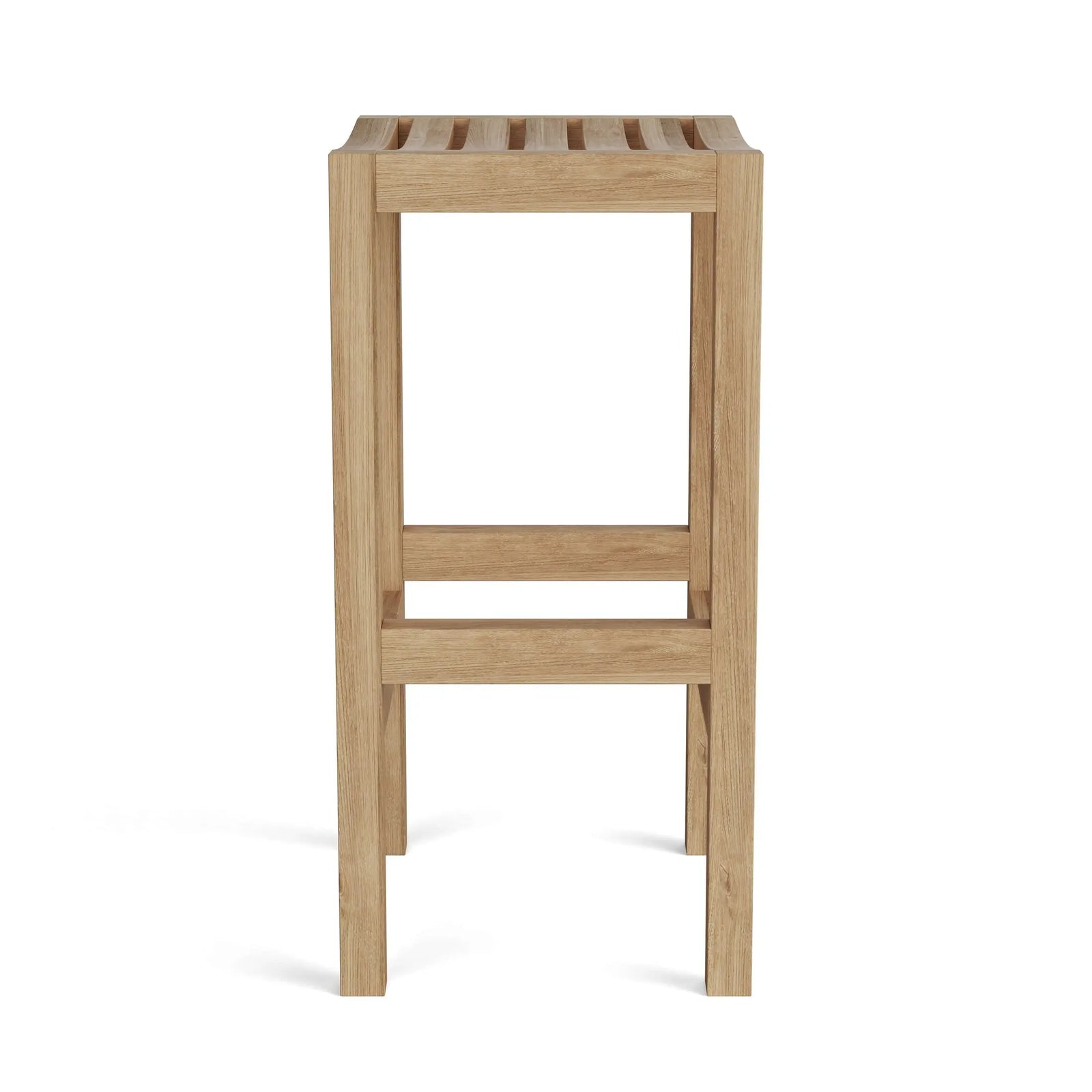 Wooden stool with slatted seat on a white background