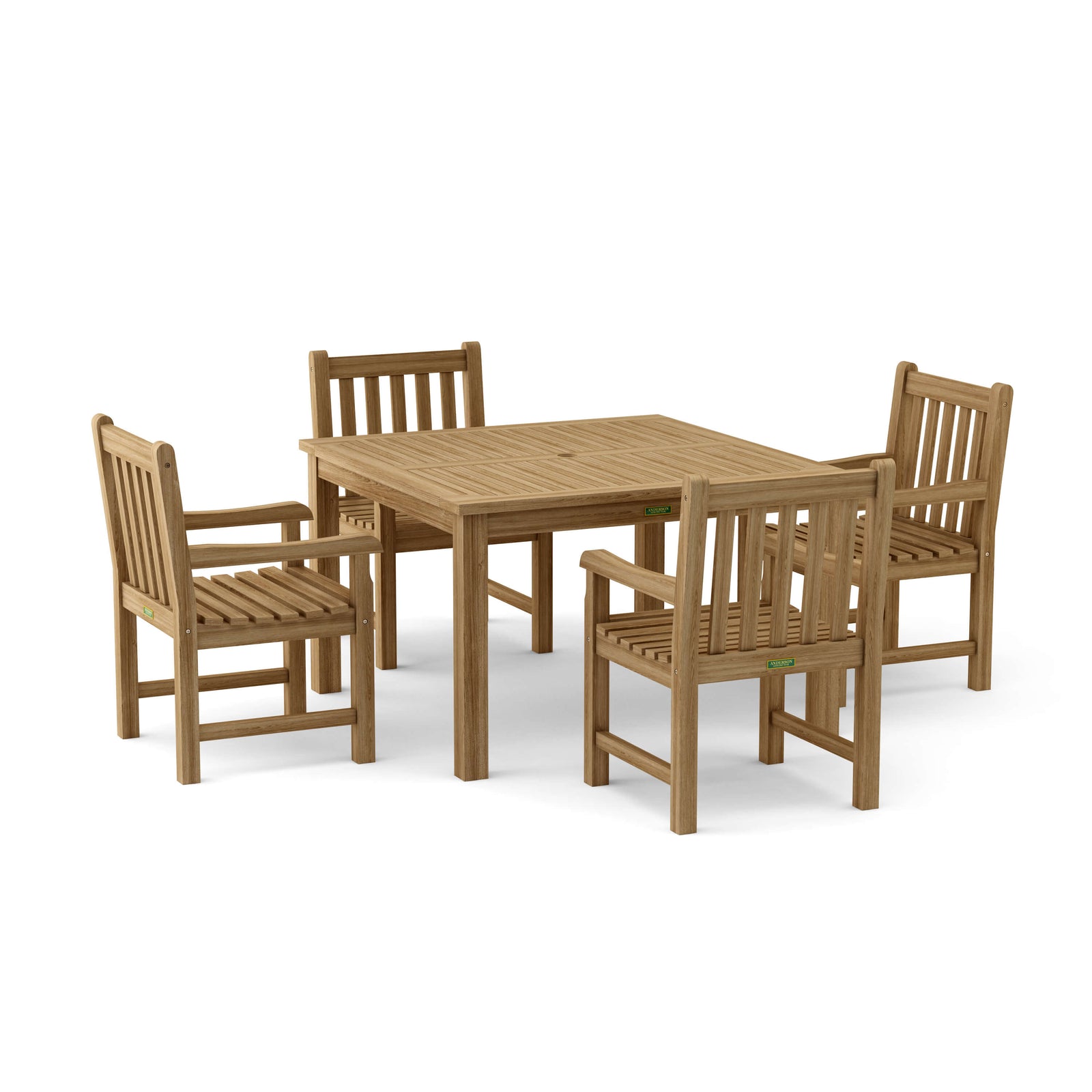 Wooden outdoor table and chairs set on a white background