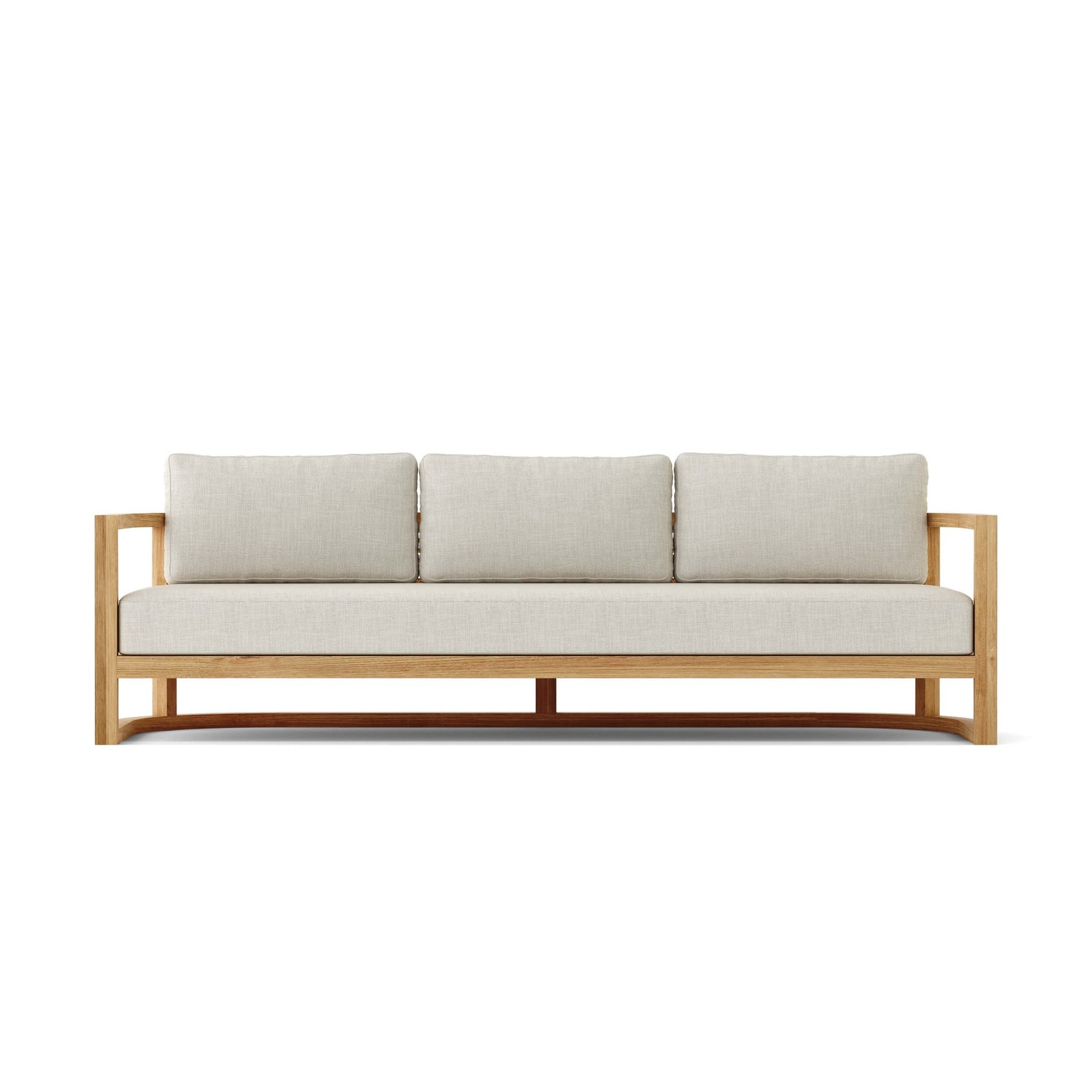 Anderson Teak Junus 3-Seat Sofa - angled view of premium teak sofa with Sunbrella fabric