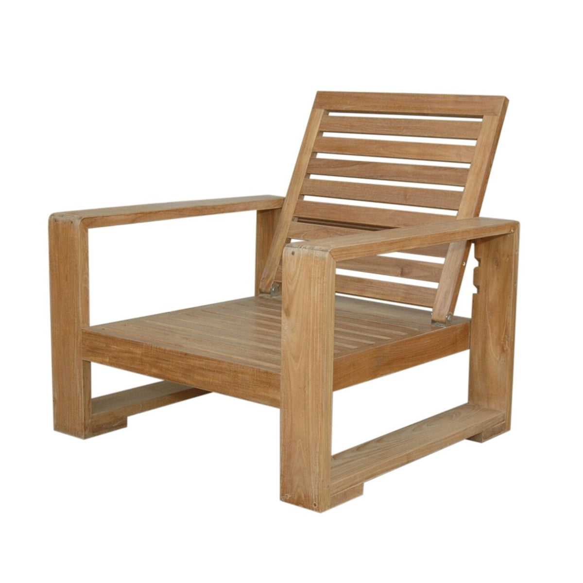 Anderson Teak Capistrano Deep Seating Armchair - lifestyle view on outdoor patio with table