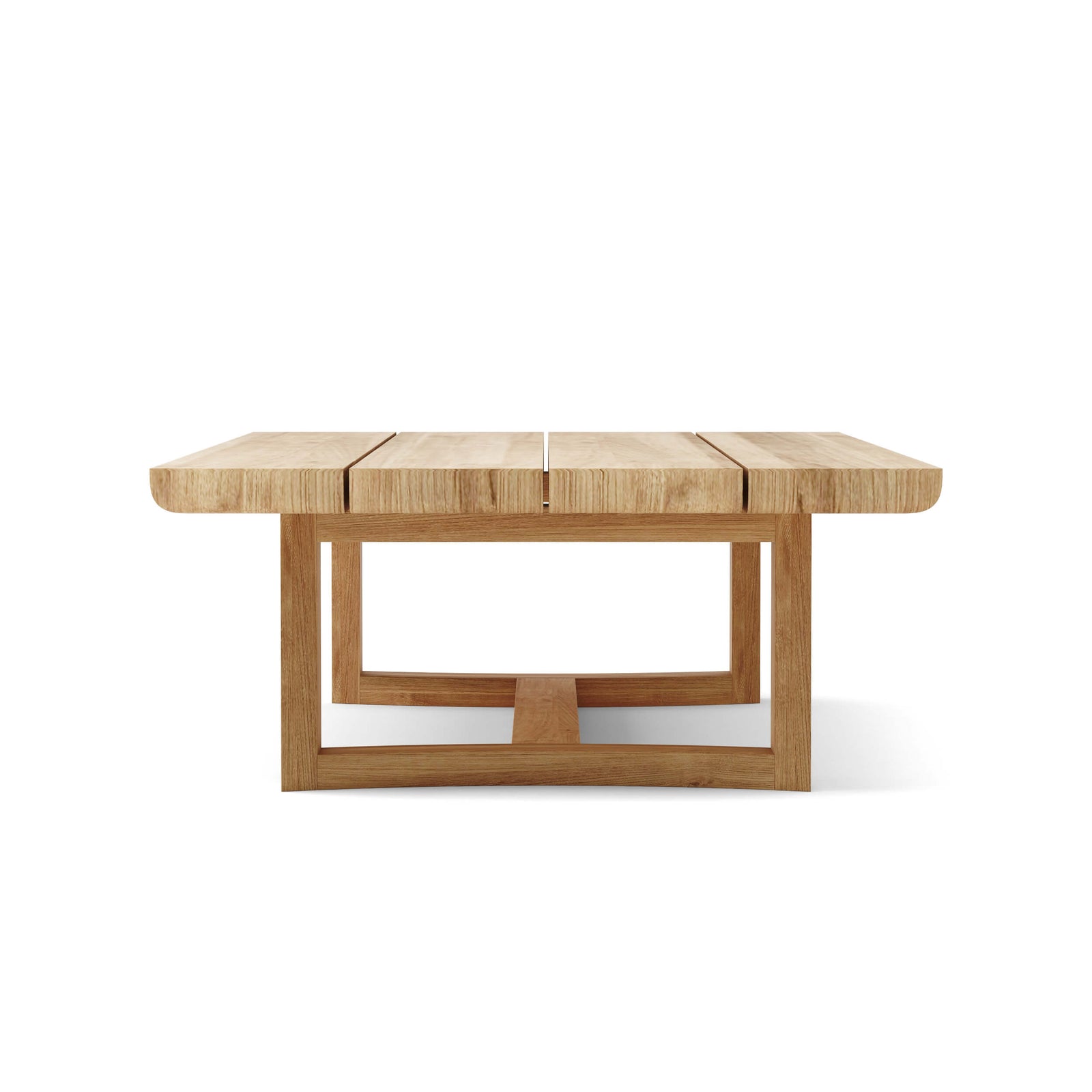 Wooden dining table with a minimalist design on a white background