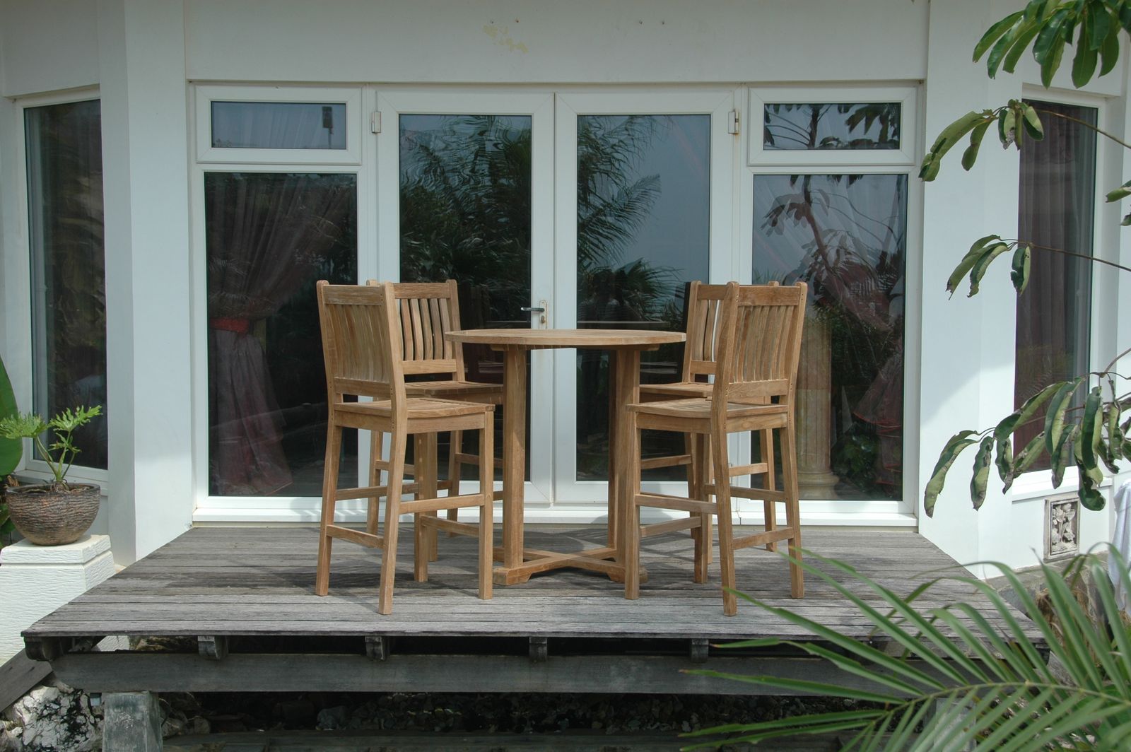 Bahama Avalon 5-Piece Round Bar Set - Teak Outdoor Bar Table & Chairs