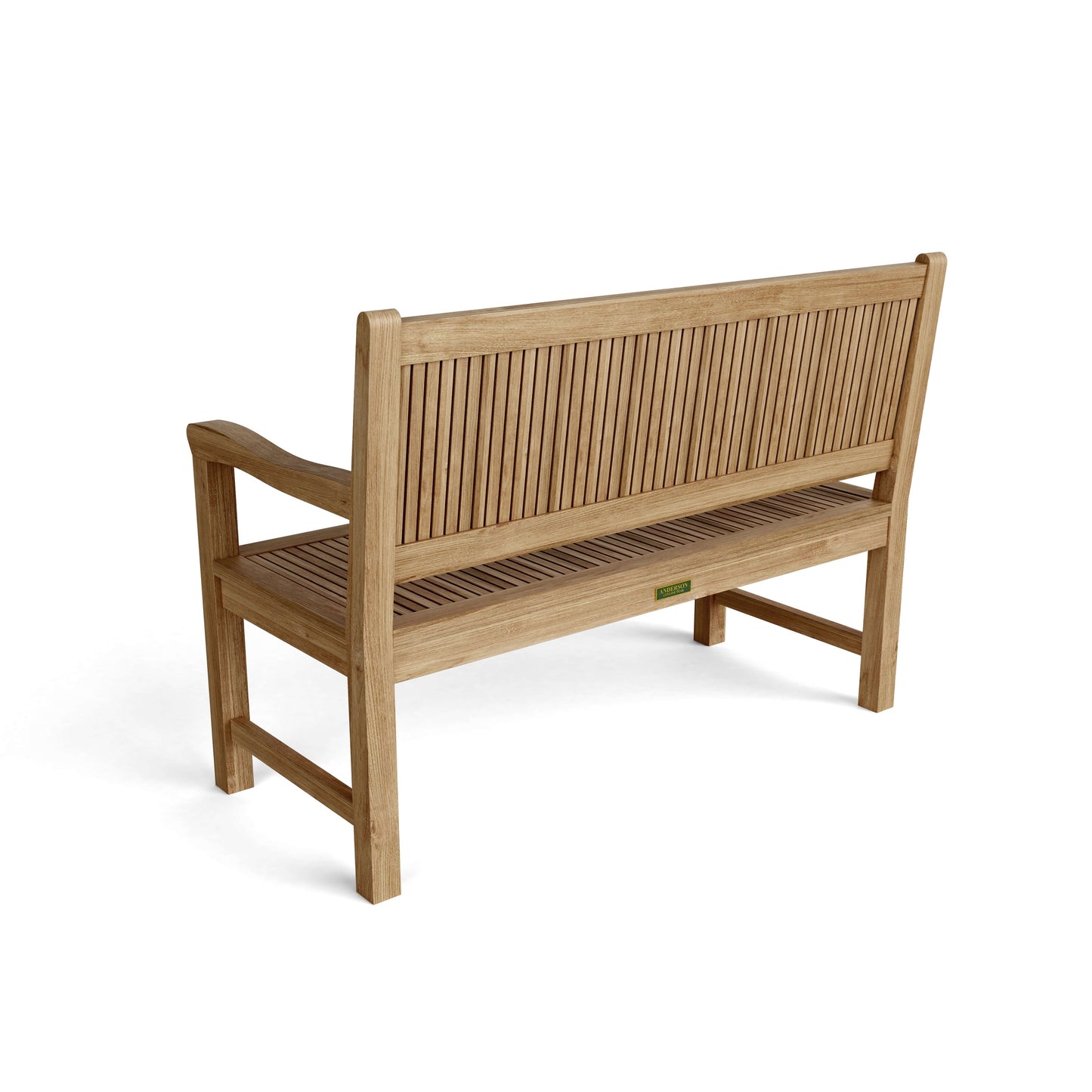 Wooden bench with slatted backrest on a white background
