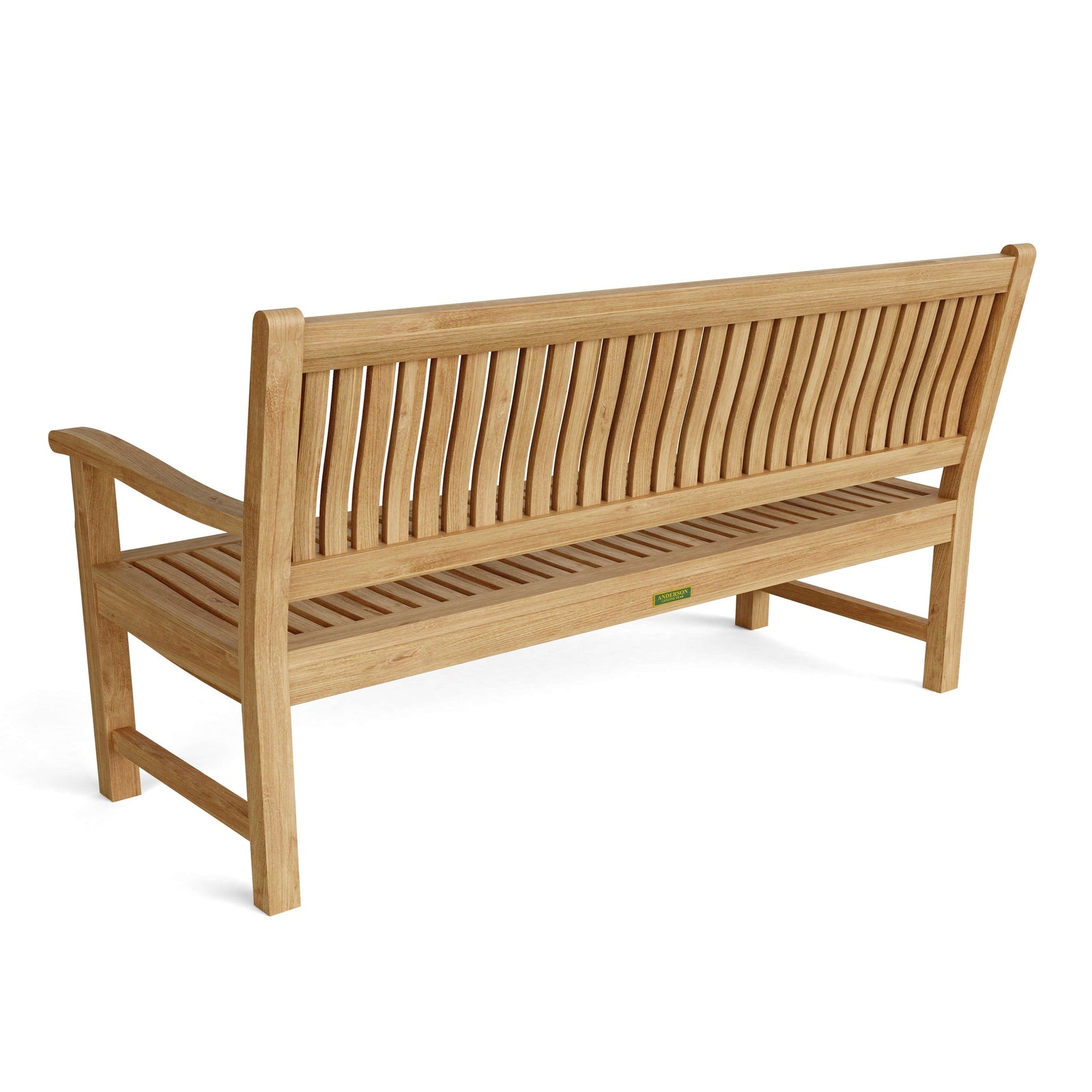 Wooden bench with slatted design on a white background