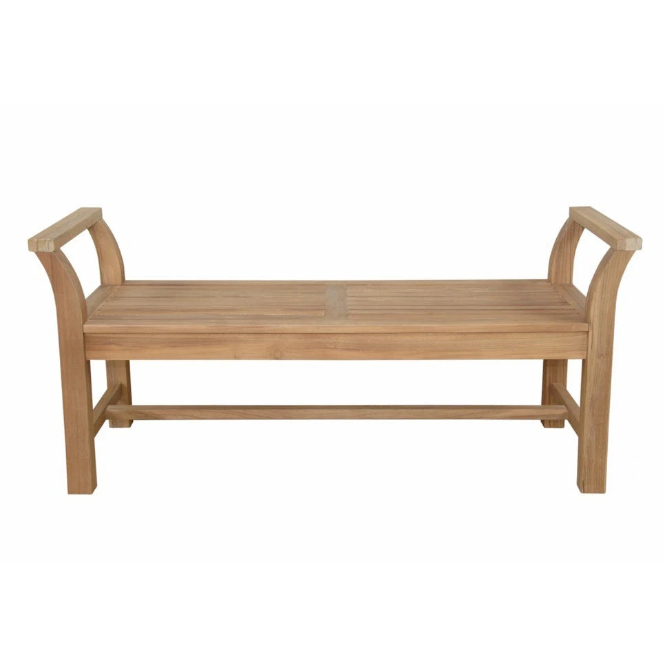 Wooden bench with armrests on a white background