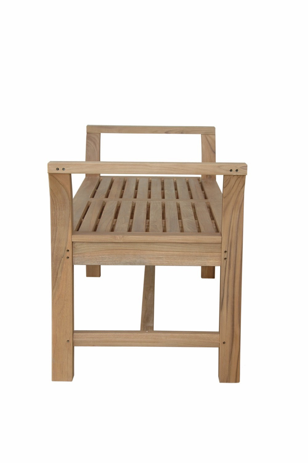 Wooden chair with a slatted seat on a white background