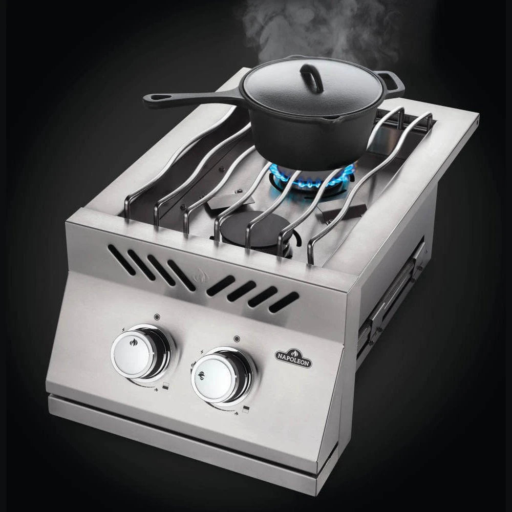 Inline Dual Range Top Burner in use with pot