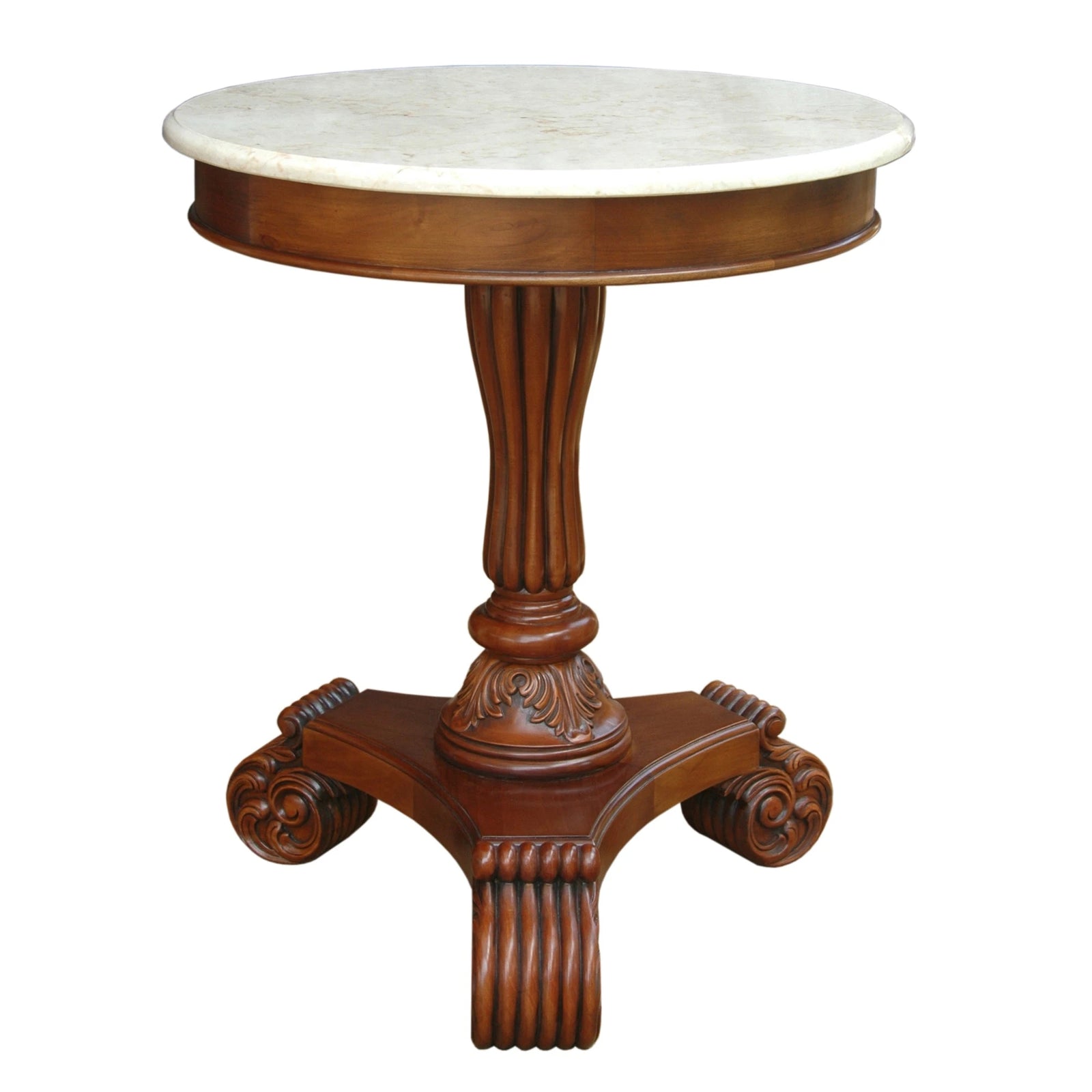 Bella Side Table w/ Marble Top – Mahogany Pedestal | BetterPatio