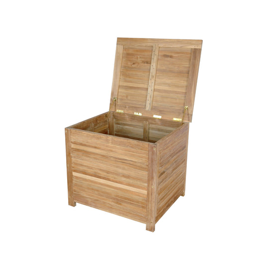Wooden storage box with a lid on a white background