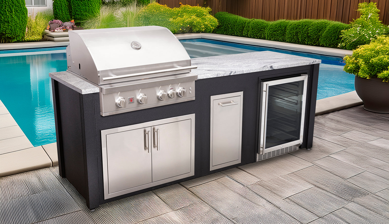 8-Foot Outdoor Kitchen Island with Grill, Griddle & Storage | BetterPatio // BetterPatio.com