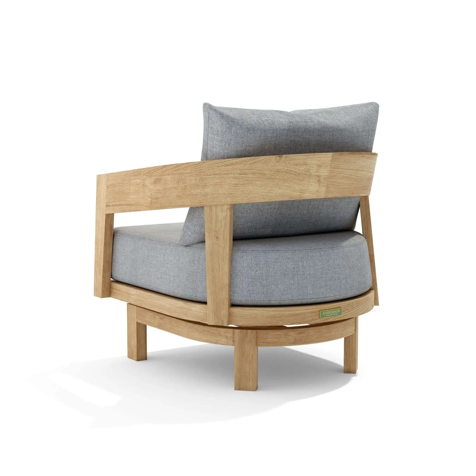 Wooden armchair with gray cushions on a white background