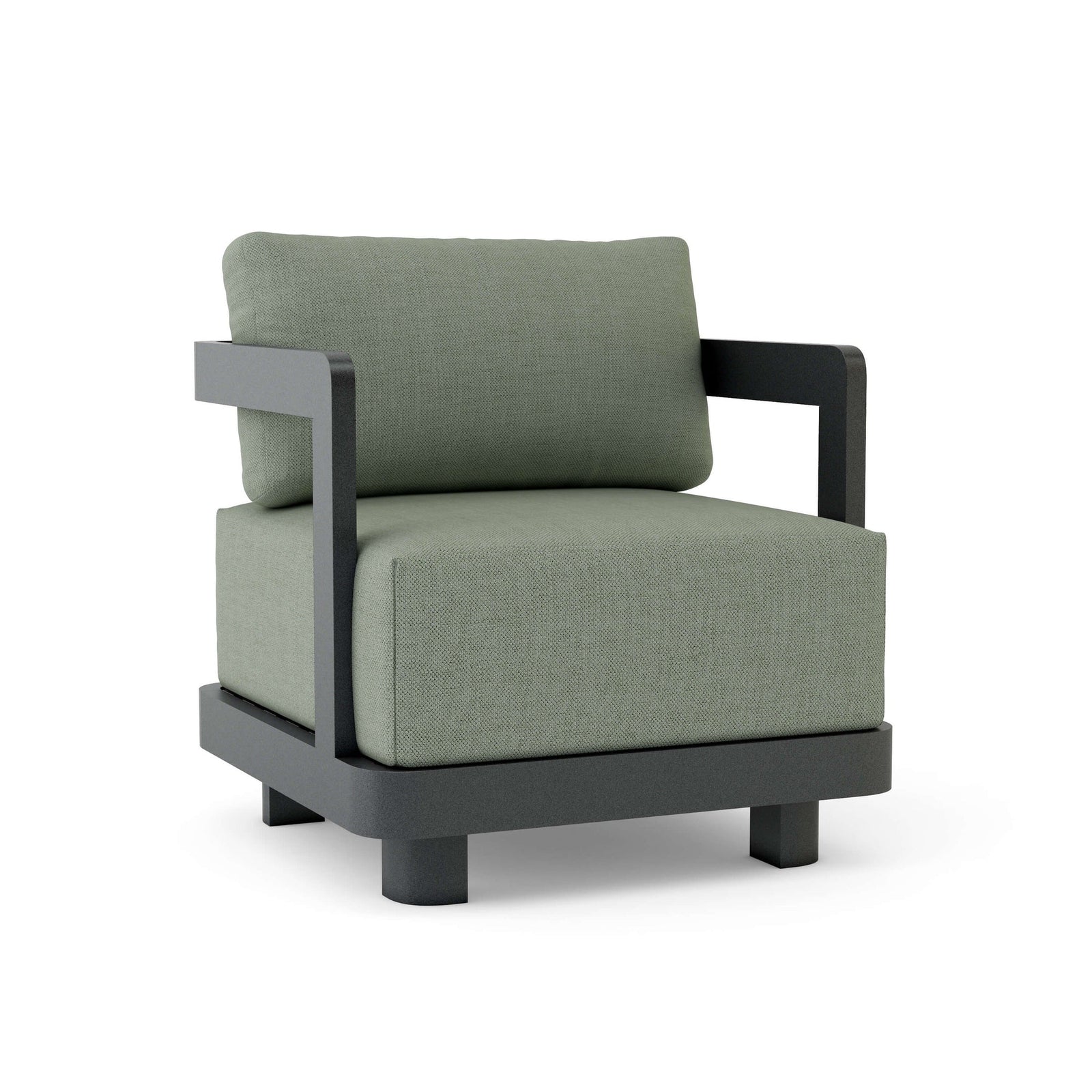 Green armchair with black frame on a white background
