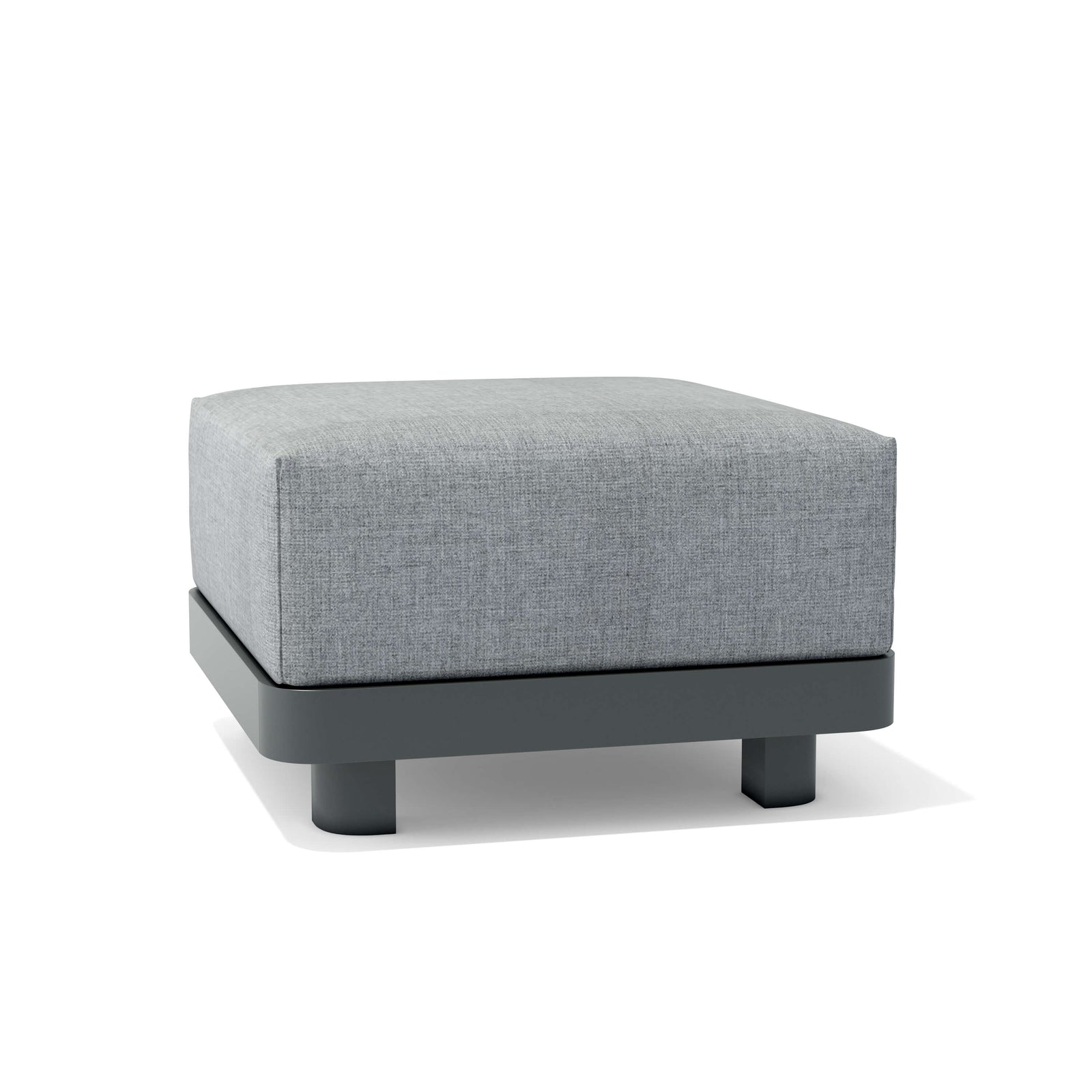Gray upholstered ottoman on a white background
