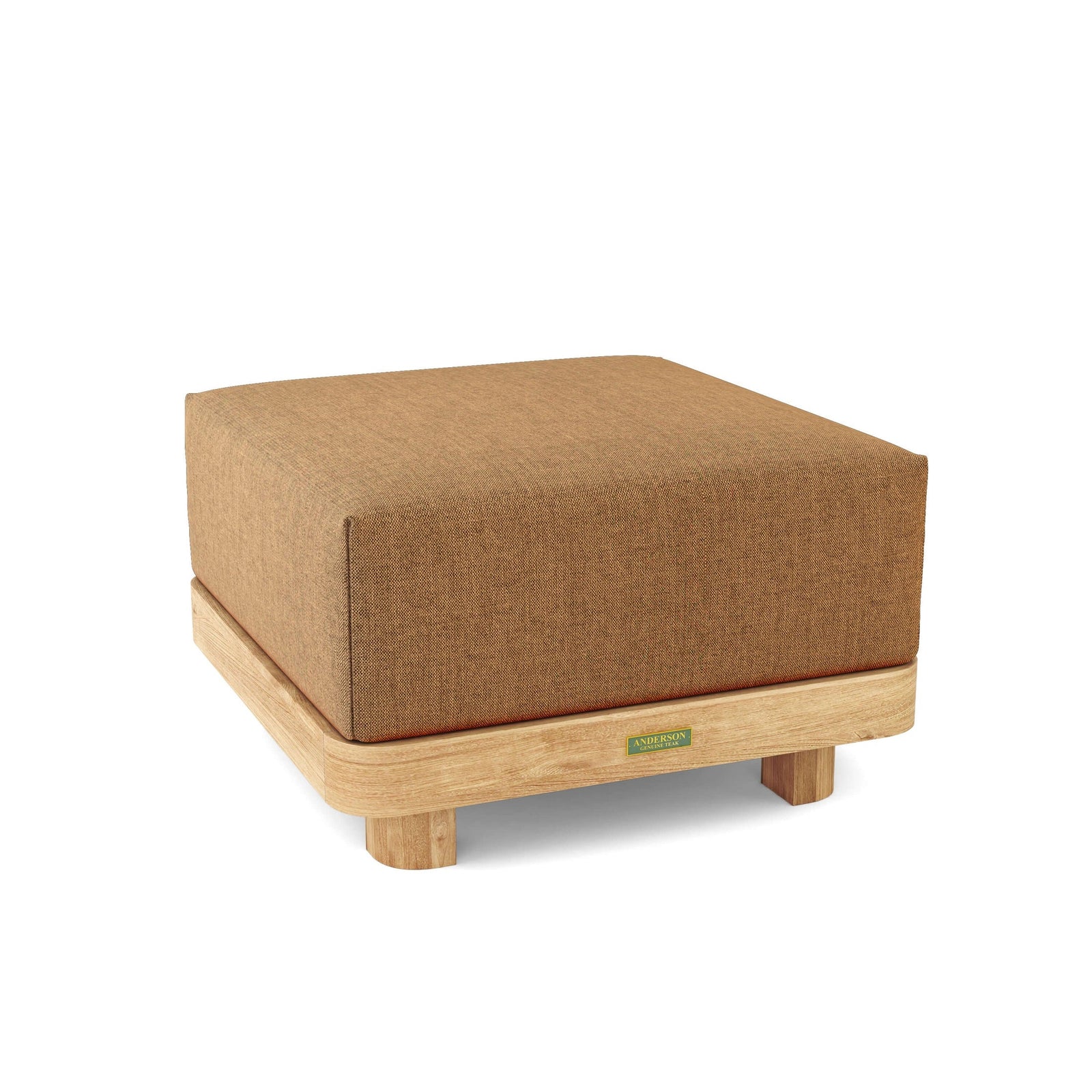 Brown ottoman with wooden legs on a white background