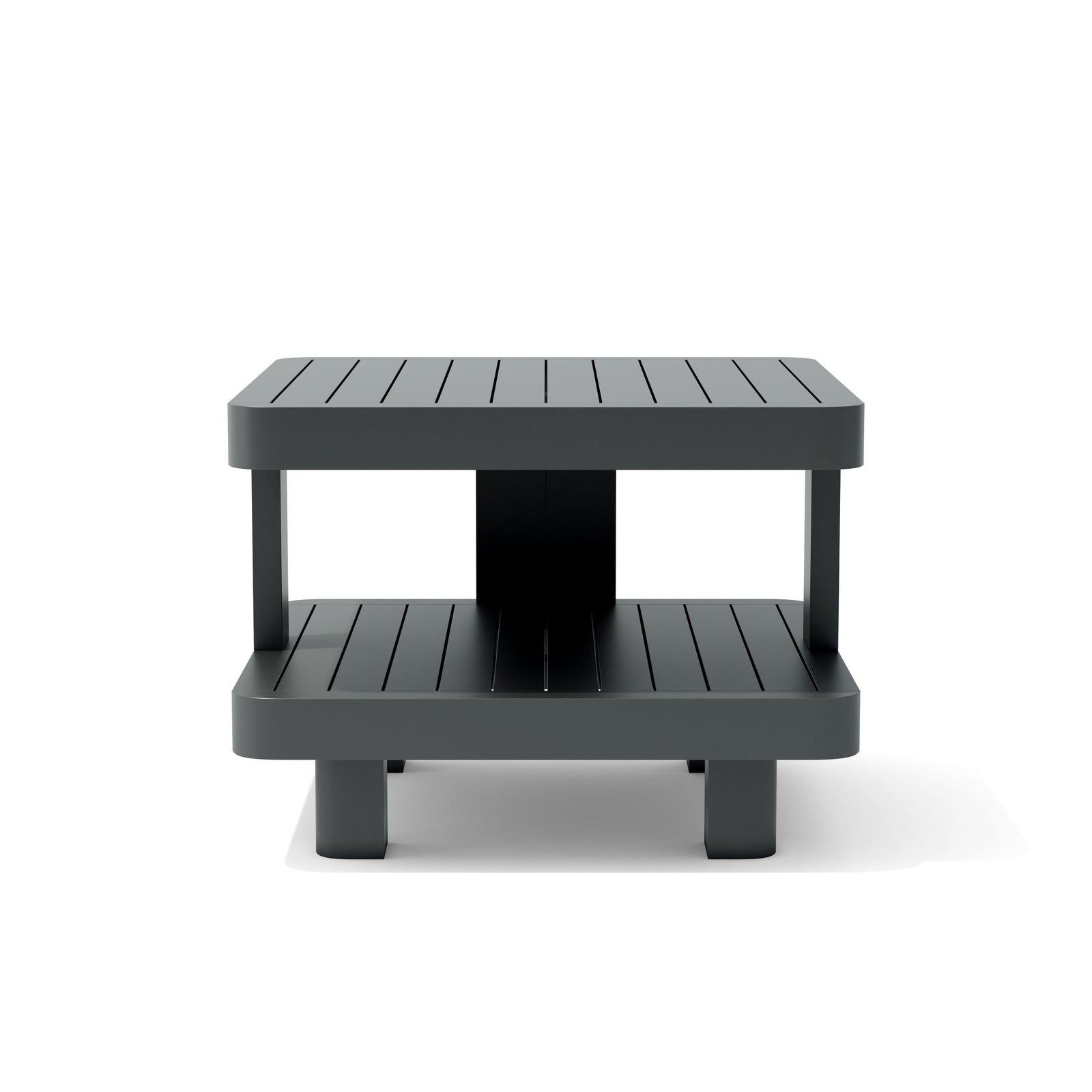 Black two-tiered table on a white background