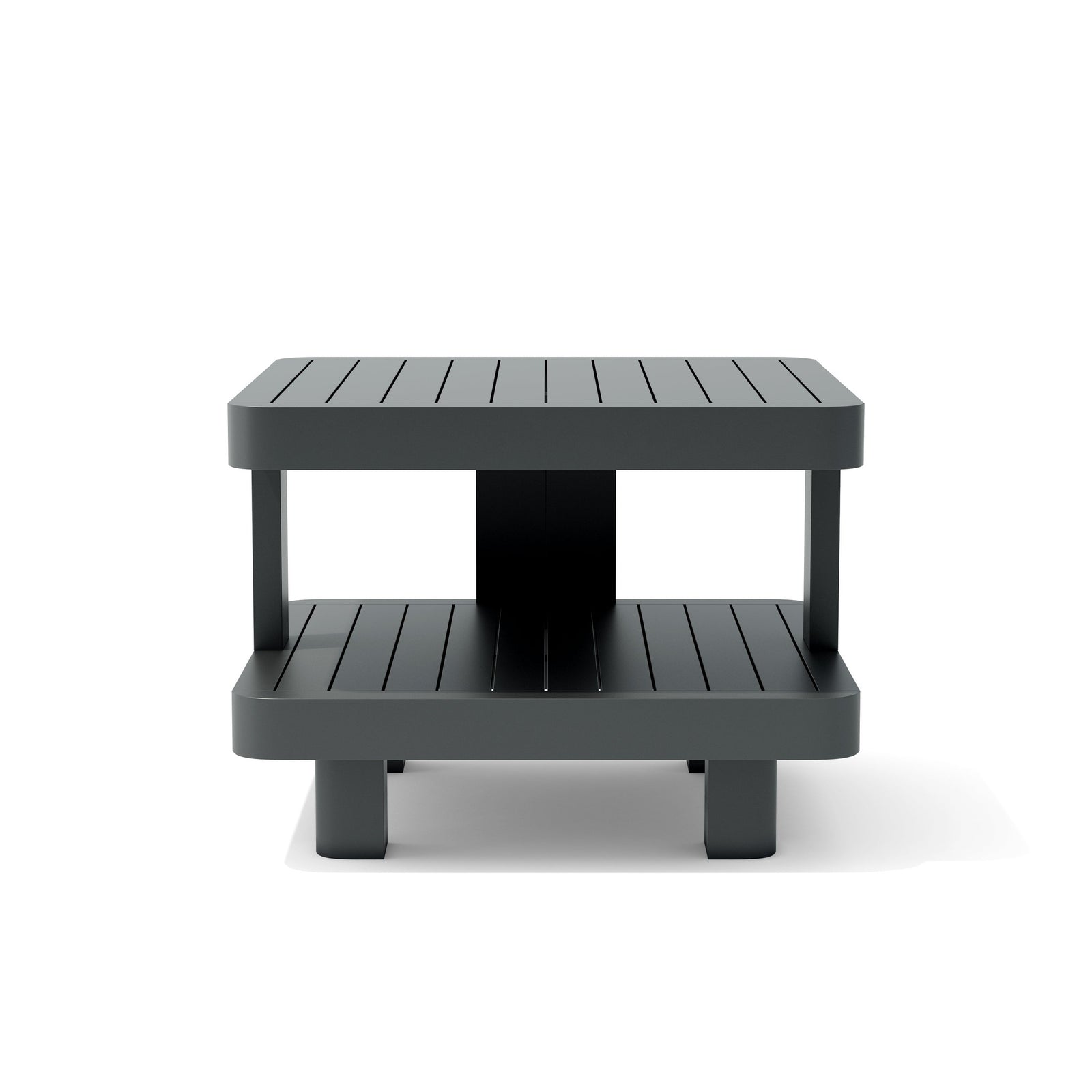 Black two-tiered table on a white background