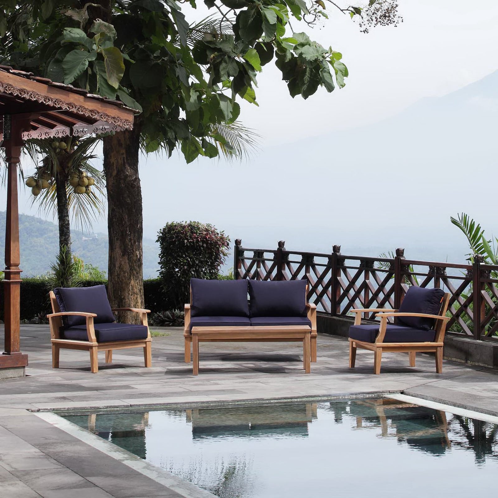 Marina 4 Piece Outdoor Patio Teak Set by Modway