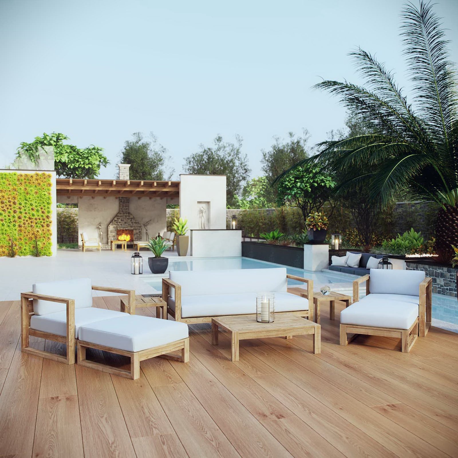 Upland 8 Piece Outdoor Patio Teak Set by Modway