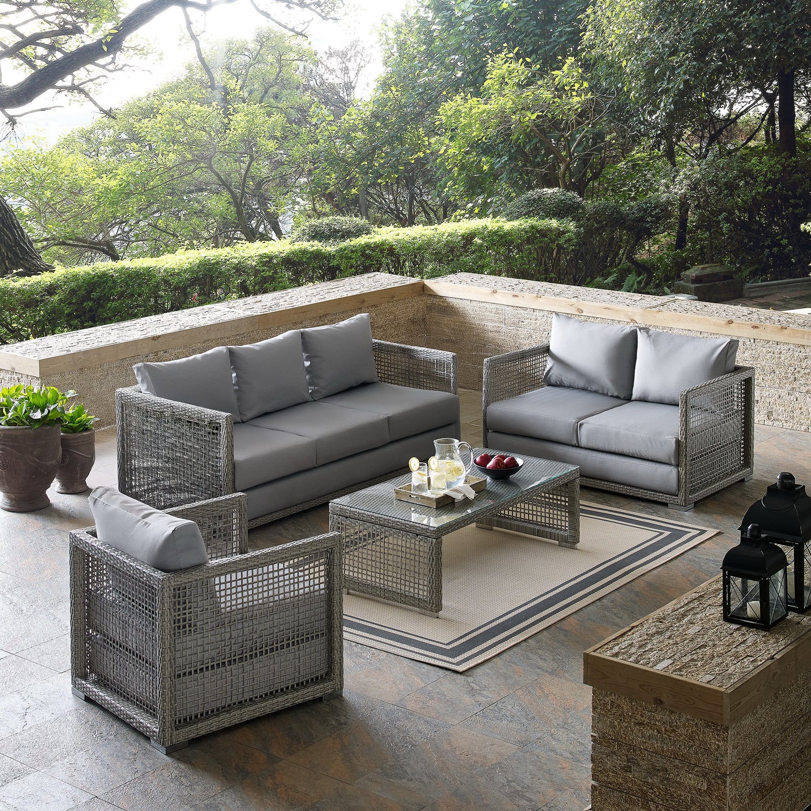 Aura 4 Piece Outdoor Patio Wicker Rattan Set by Modway