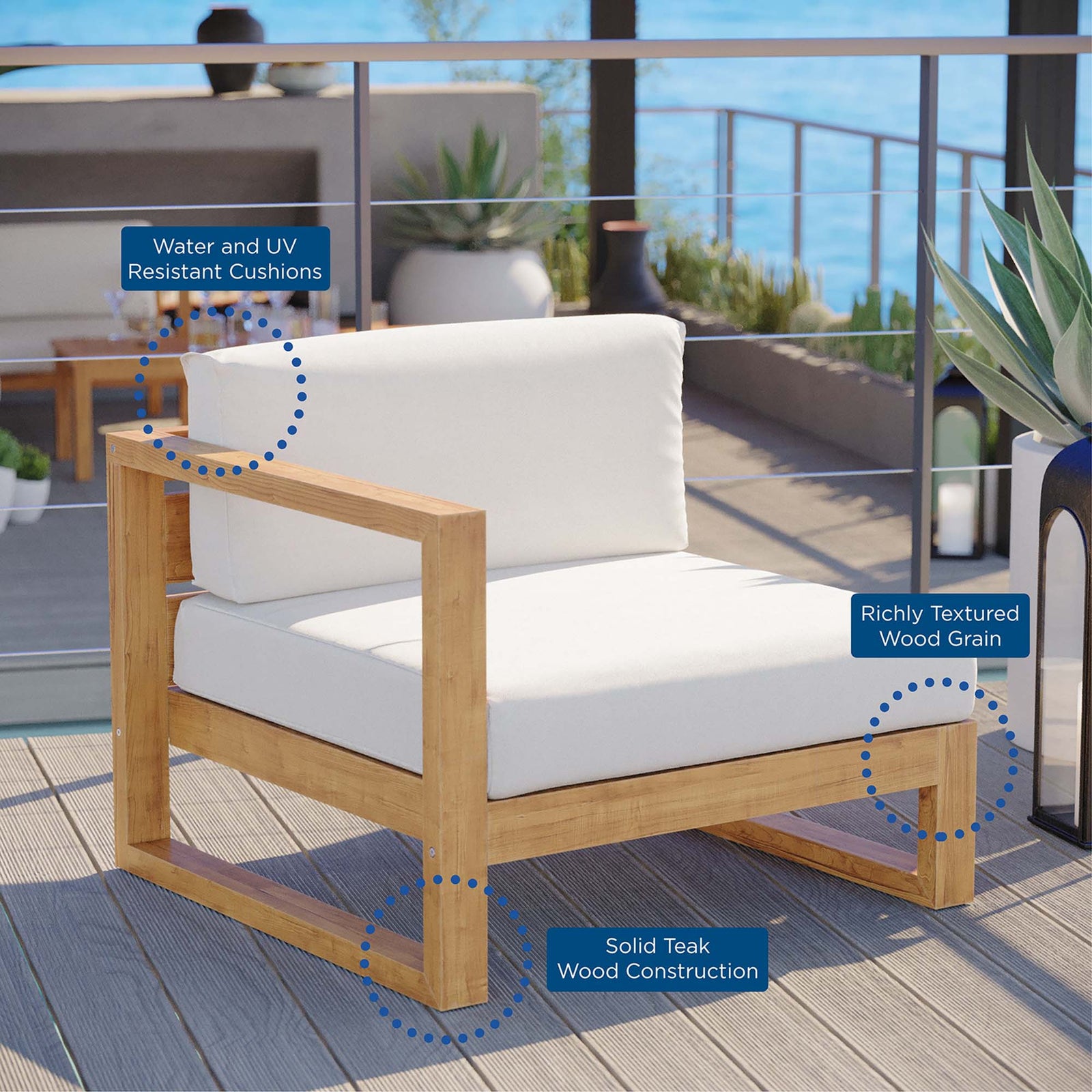 Upland Outdoor Patio Teak Wood Left-Arm Chair by Modway