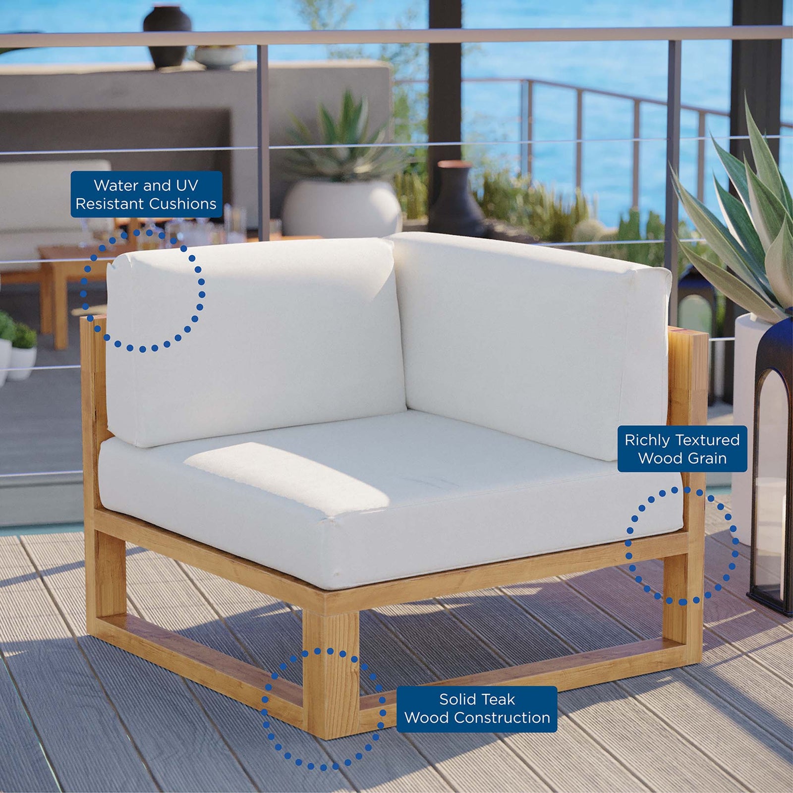 Upland Outdoor Patio Teak Wood Corner Chair by Modway