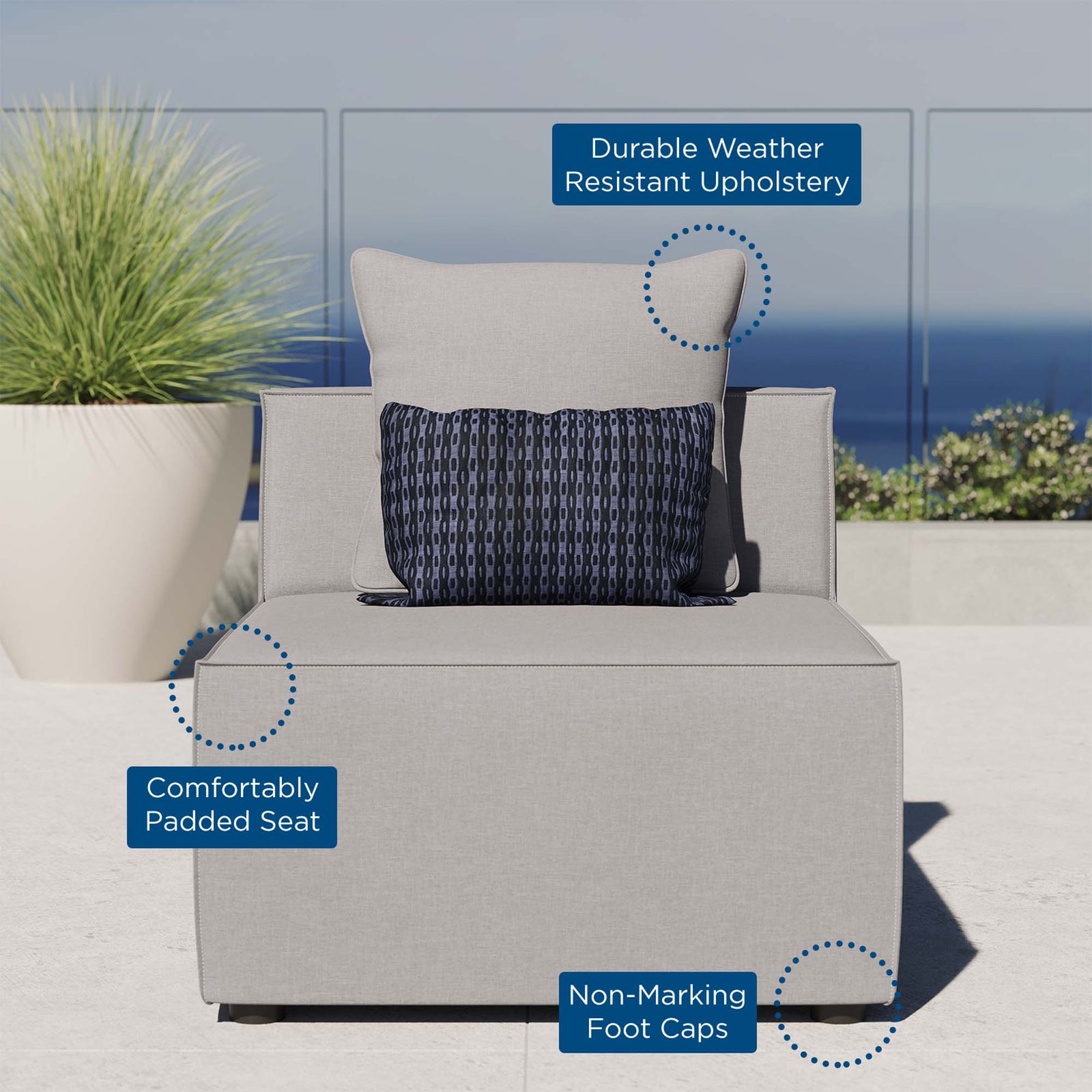 Saybrook Outdoor Patio Upholstered Sectional Sofa Armless Chair by Modway