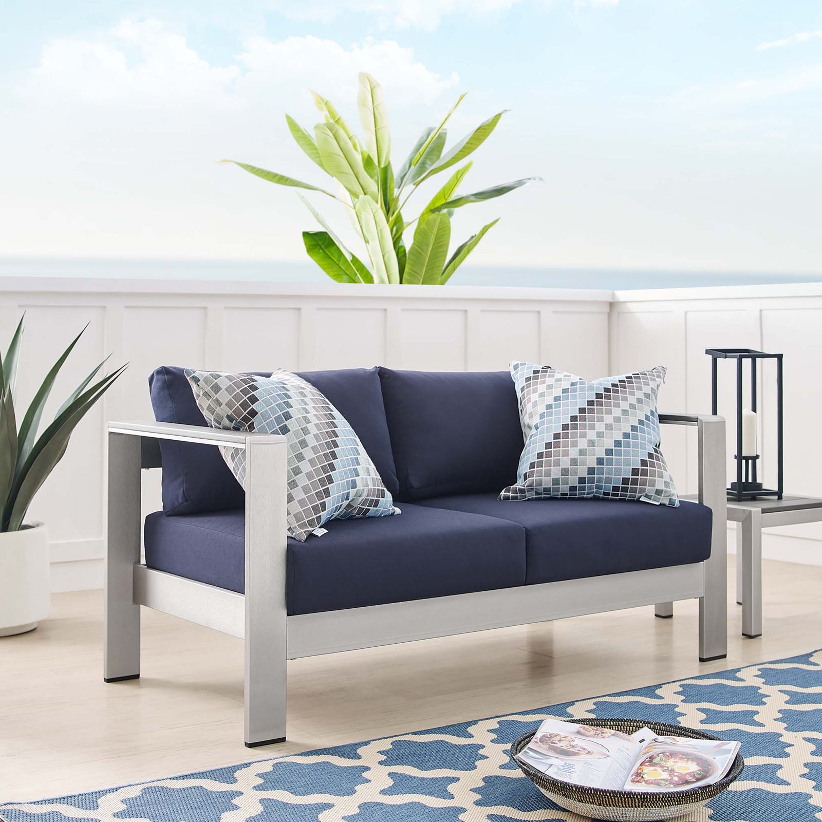 Shore Sunbrella® Fabric Aluminum Outdoor Patio Loveseat by Modway