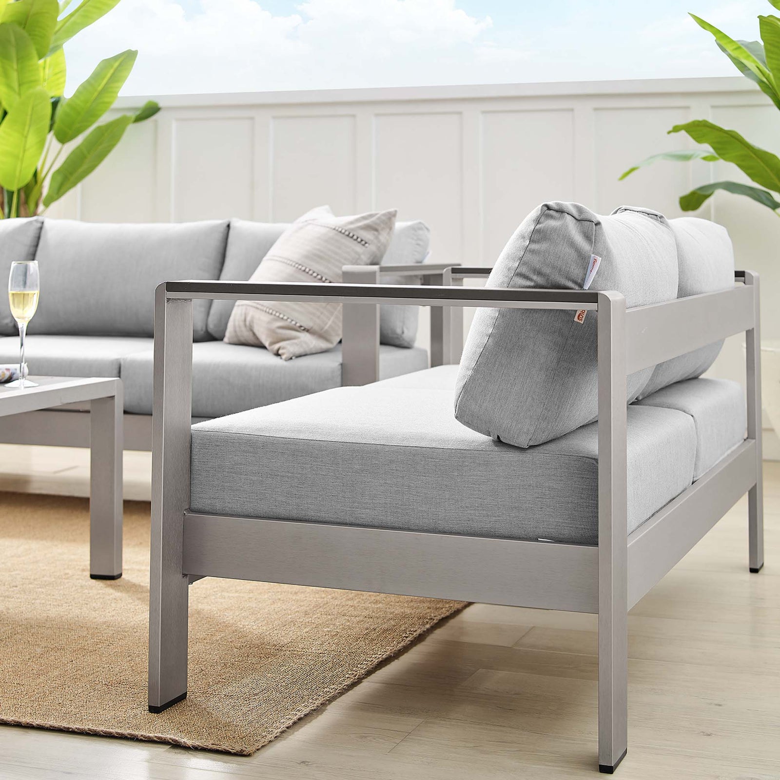 Shore 3 Piece Sunbrella® Fabric Outdoor Patio Aluminum Set by Modway