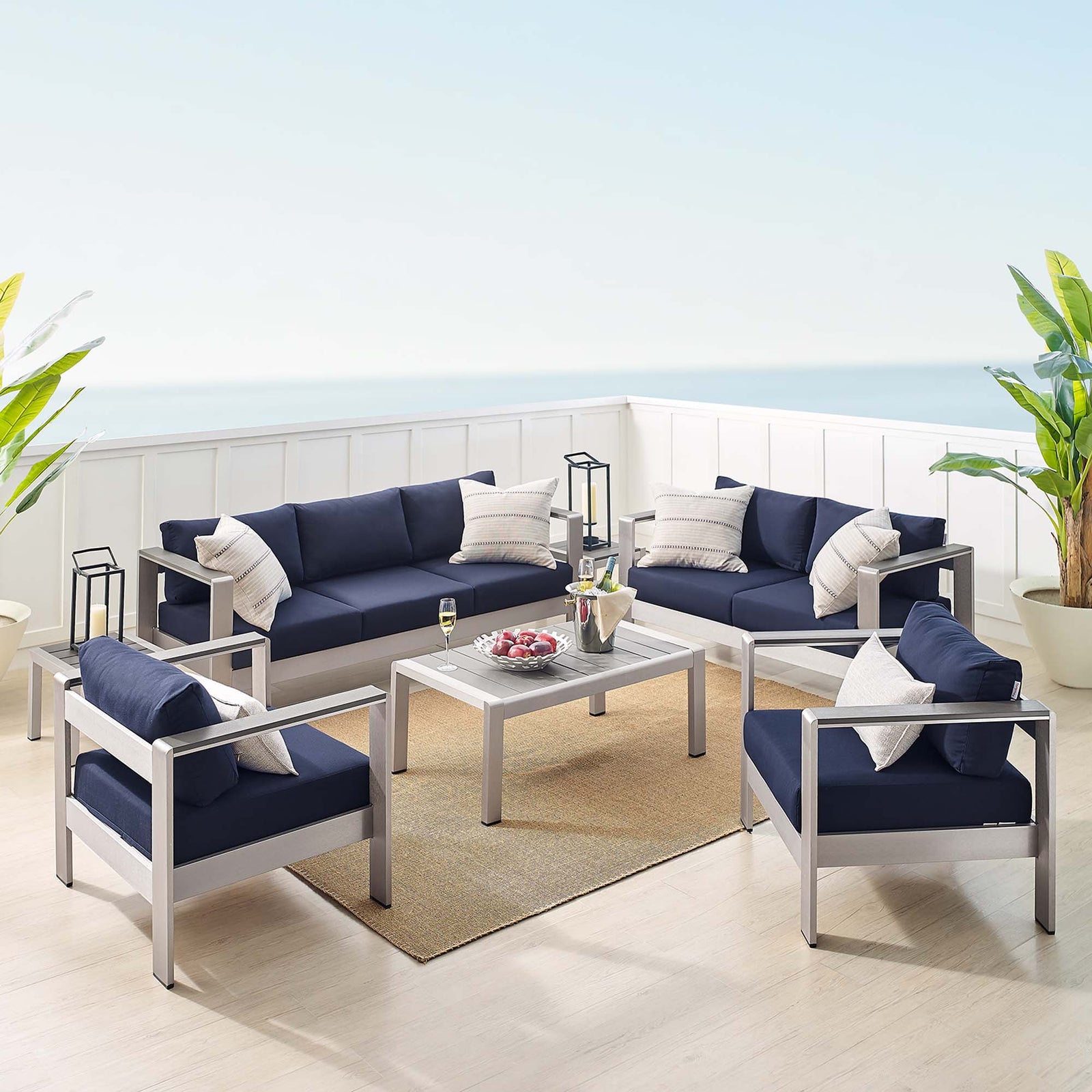 Shore 7 Piece Sunbrella® Fabric Outdoor Patio Aluminum Set by Modway