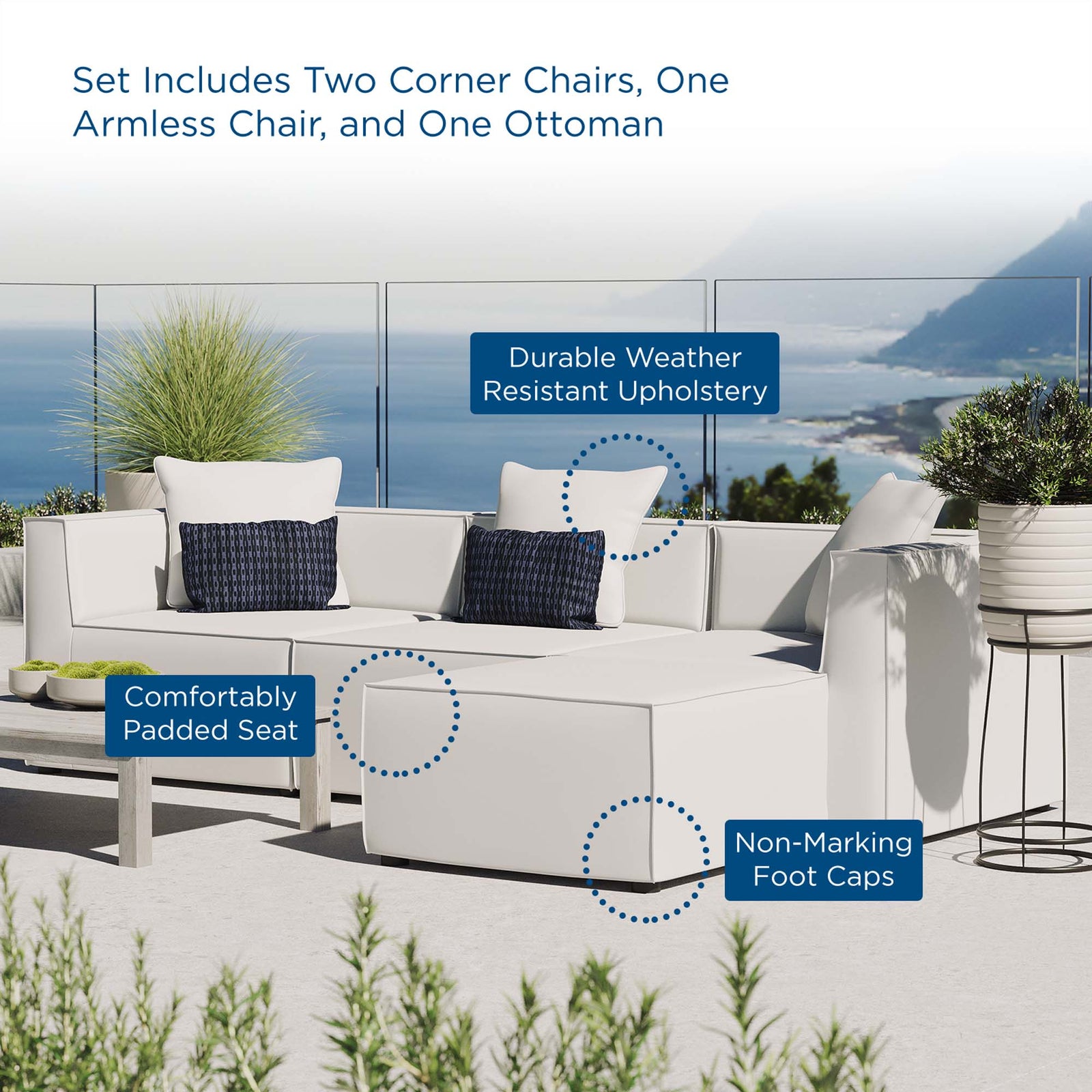 Saybrook 4-Piece Outdoor Patio Upholstered Sectional Sofa by Modway