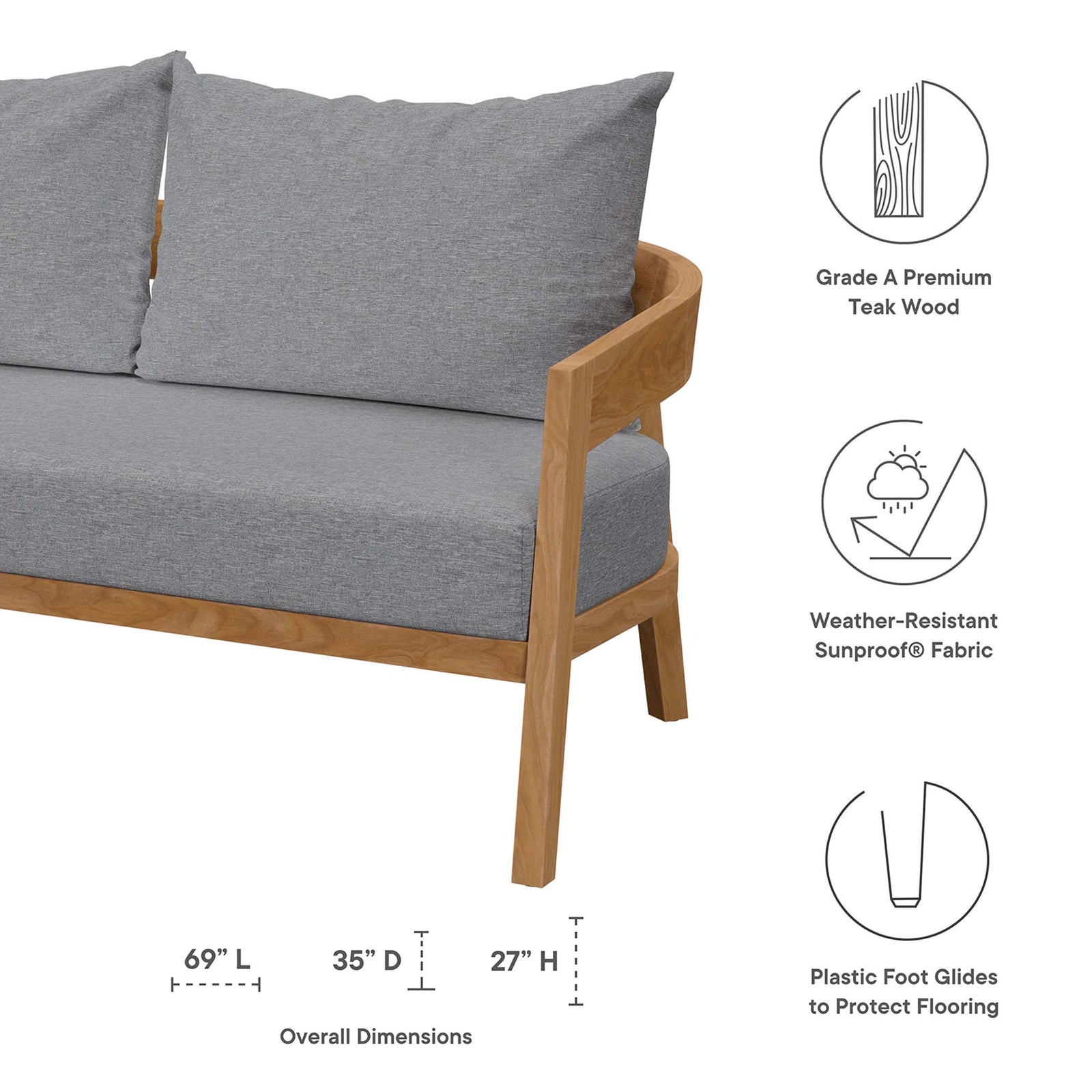 Brisbane 3-Piece Teak Wood Outdoor Patio Set by Modway