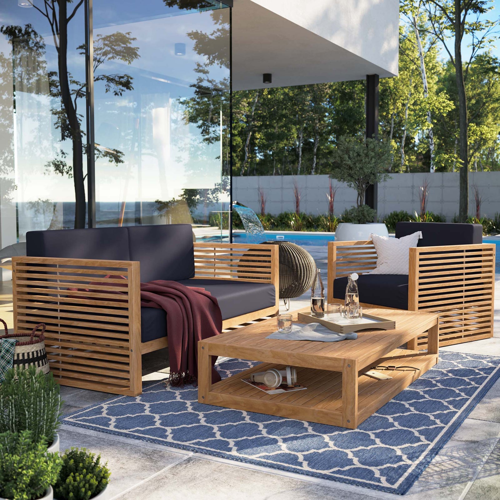 Carlsbad 3-Piece Teak Wood Outdoor Patio Set by Modway