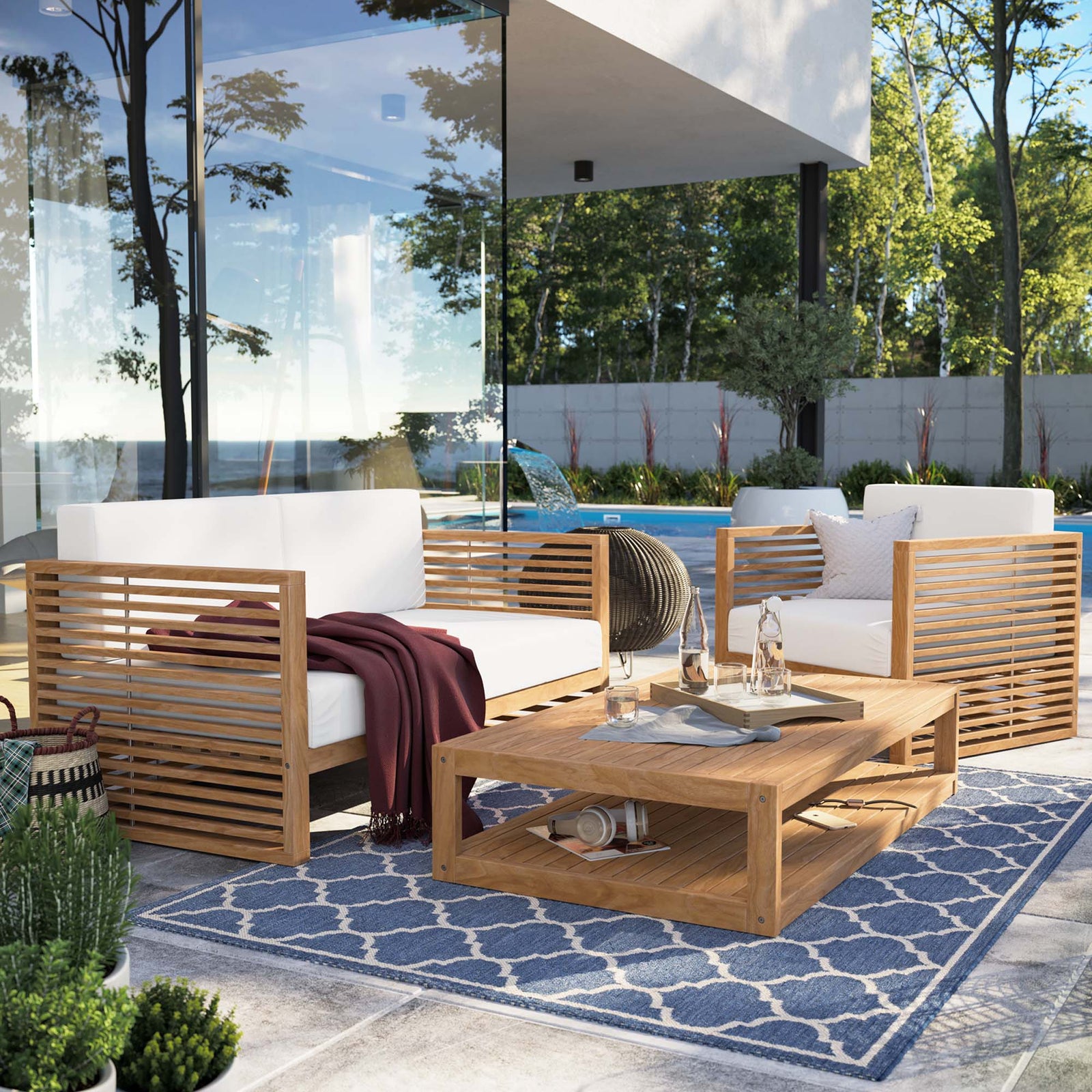 Carlsbad 3-Piece Teak Wood Outdoor Patio Set by Modway