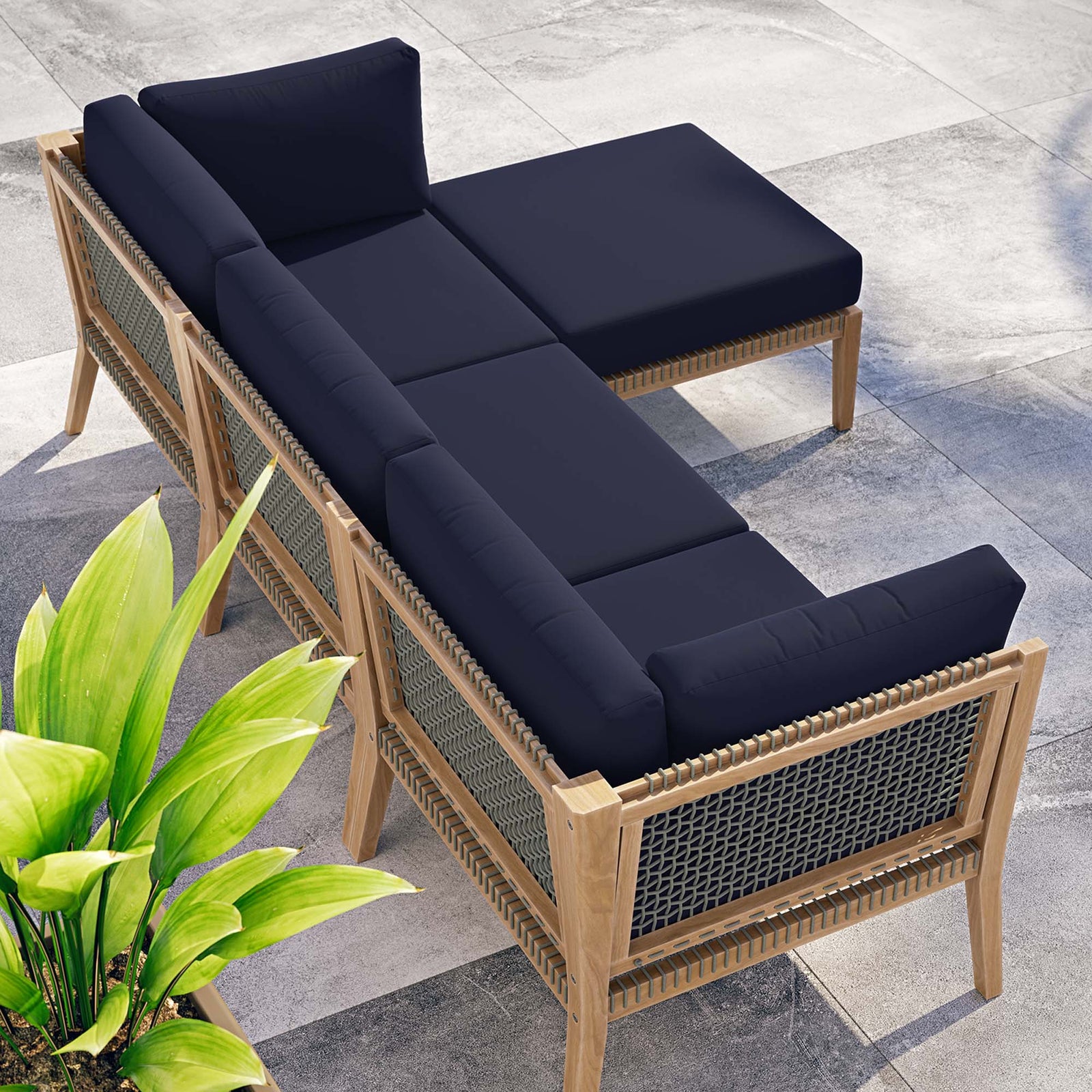 Clearwater 4-Piece Outdoor Patio Teak Wood Sectional Sofa by Modway