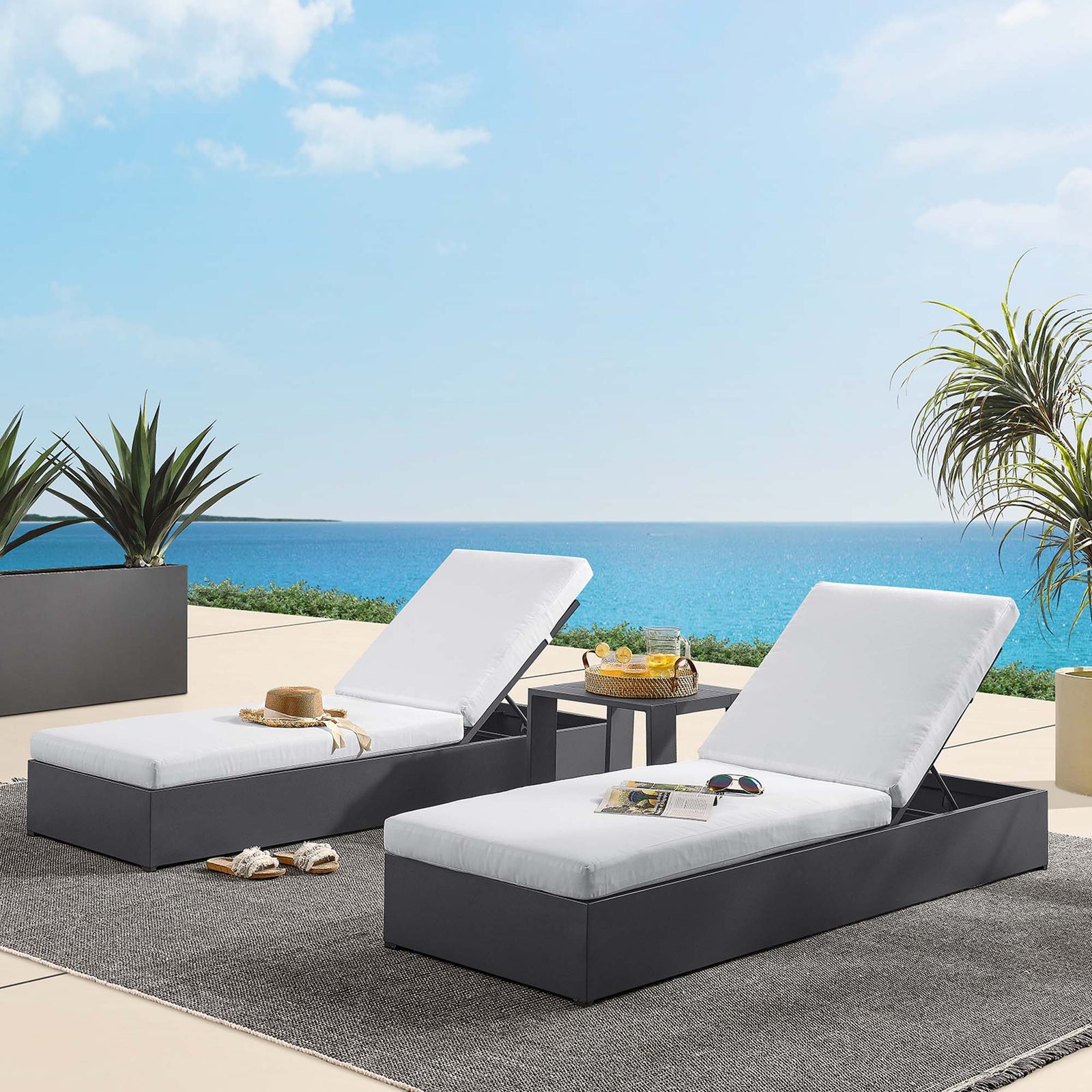 Tahoe 3-Piece Outdoor Patio Powder-Coated Aluminum Chaise Lounge Set by Modway