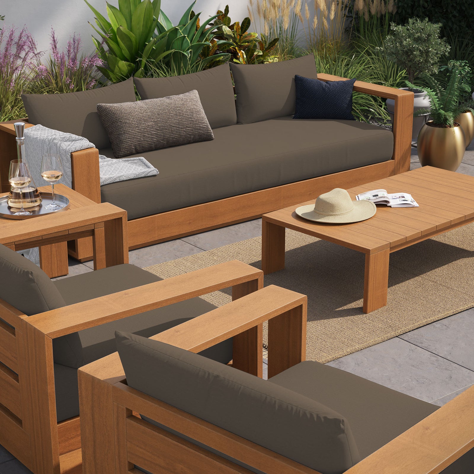 Tahoe 5-Piece Outdoor Patio Acacia Wood Furniture Set by Modway