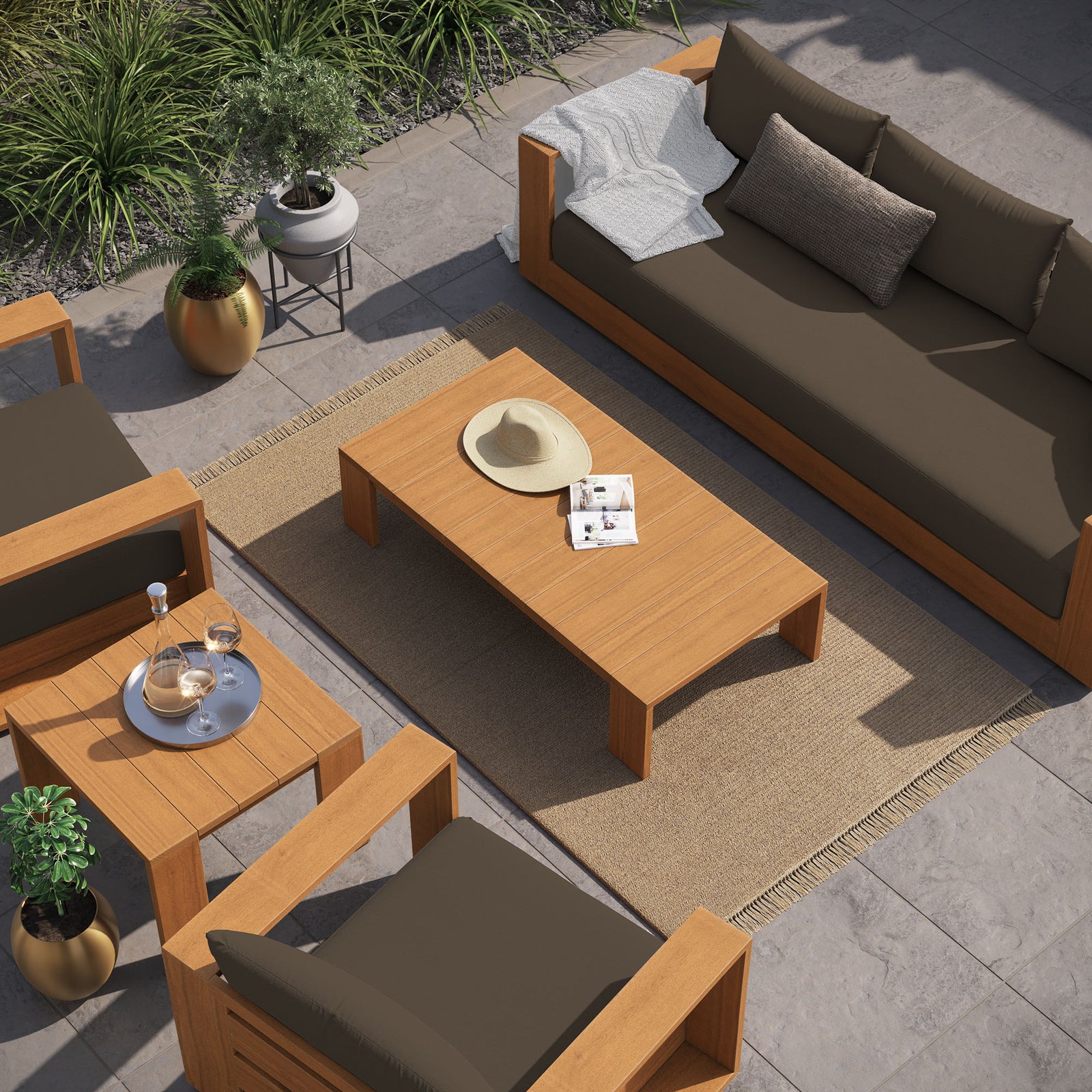 Tahoe 5-Piece Outdoor Patio Acacia Wood Furniture Set by Modway