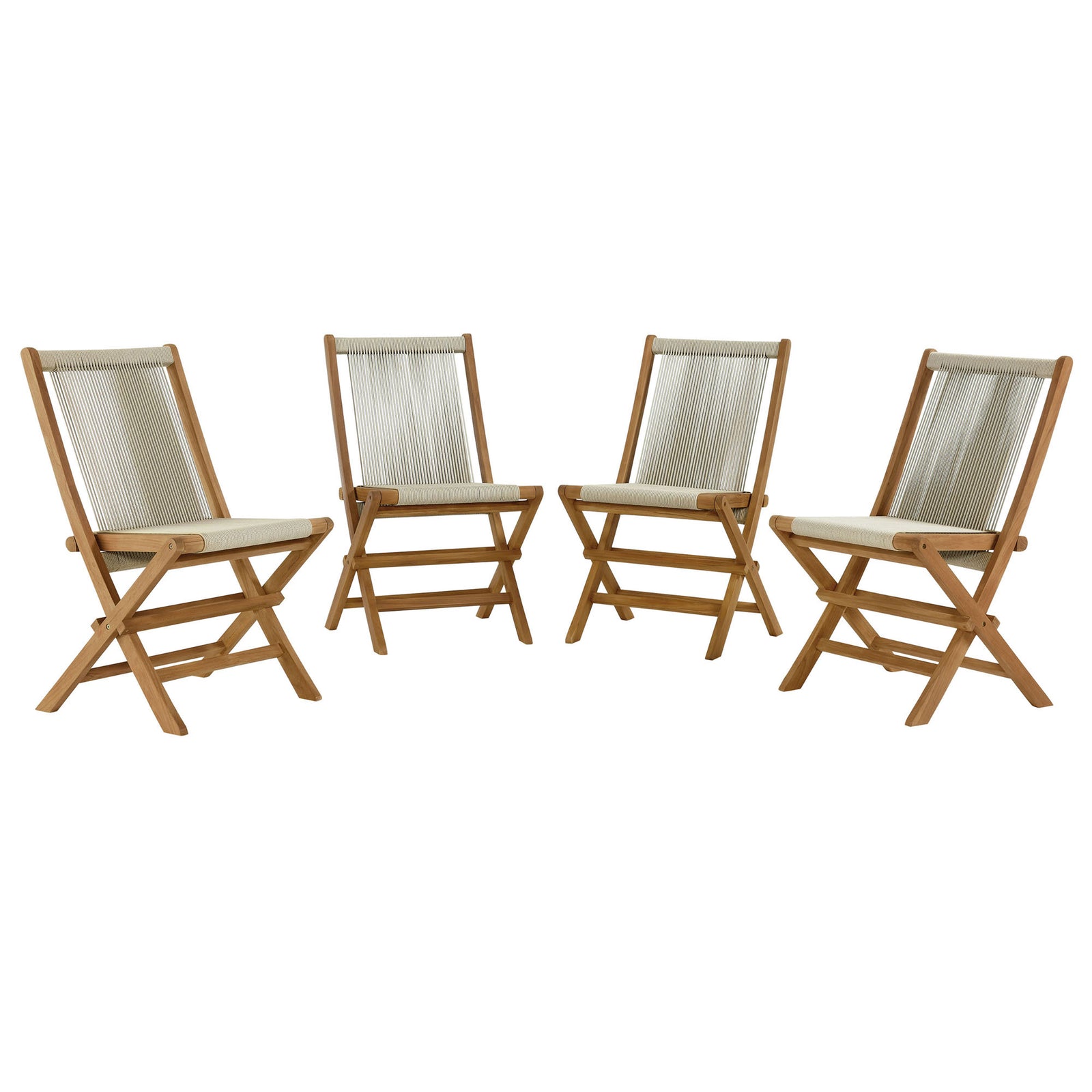 Vienna Outdoor Patio Teak and Rope Folding Chairs Set of 4 by Modway
