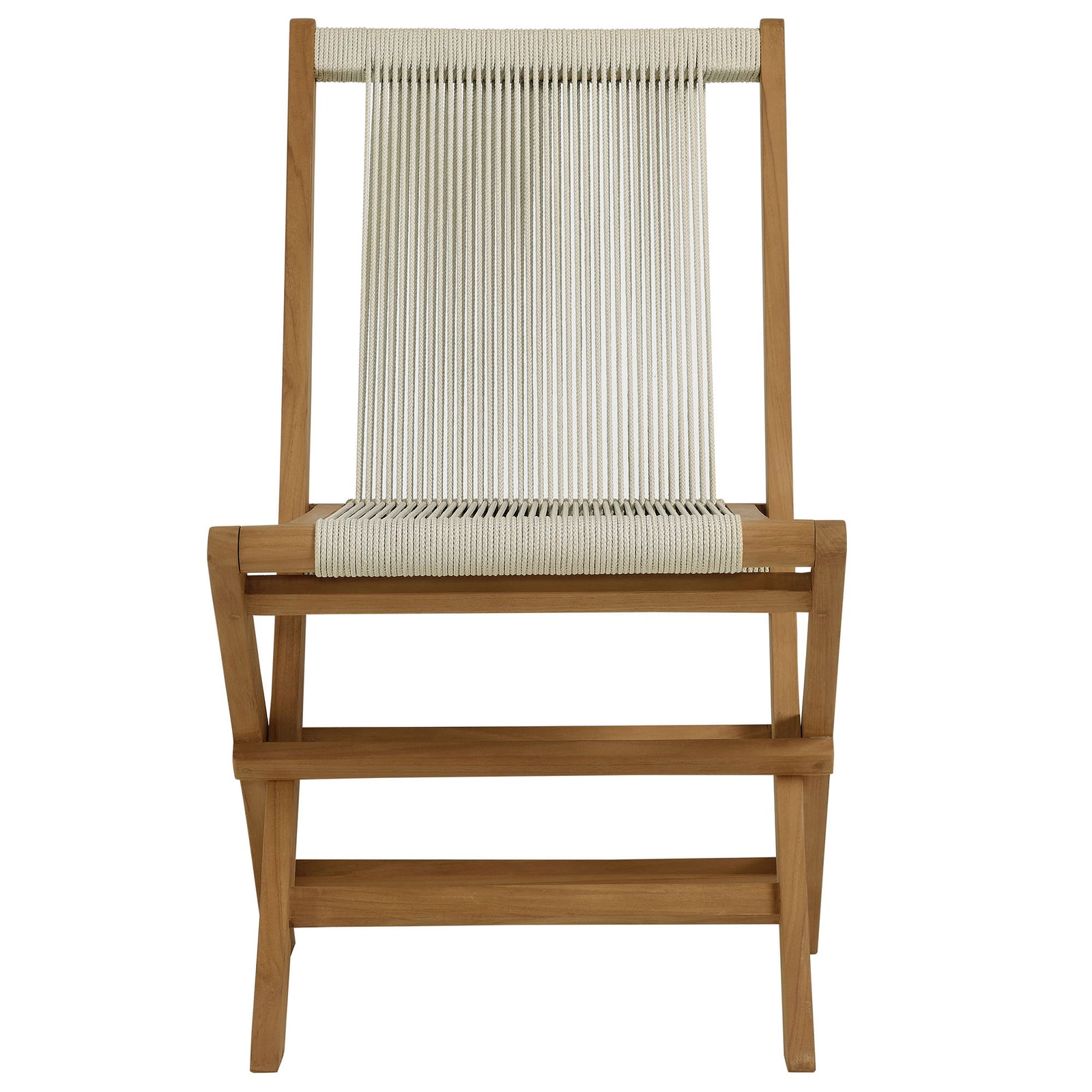 Vienna 5-Piece Outdoor Patio Teak Wood Dining Set with Rope Folding Chairs by Modway
