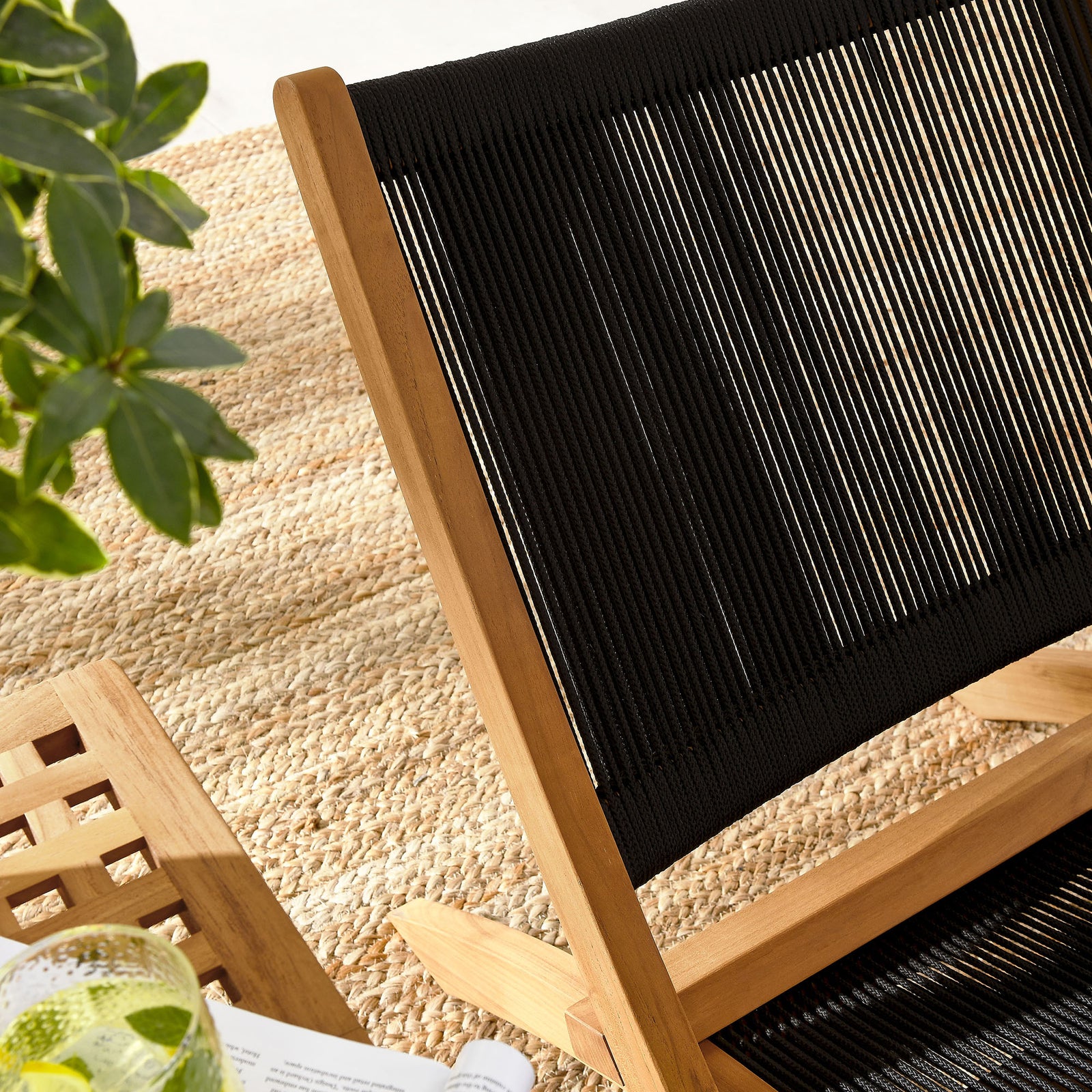 Vienna 3-Piece Outdoor Patio Teak and Rope Folding Lounge Chairs and Side Table by Modway
