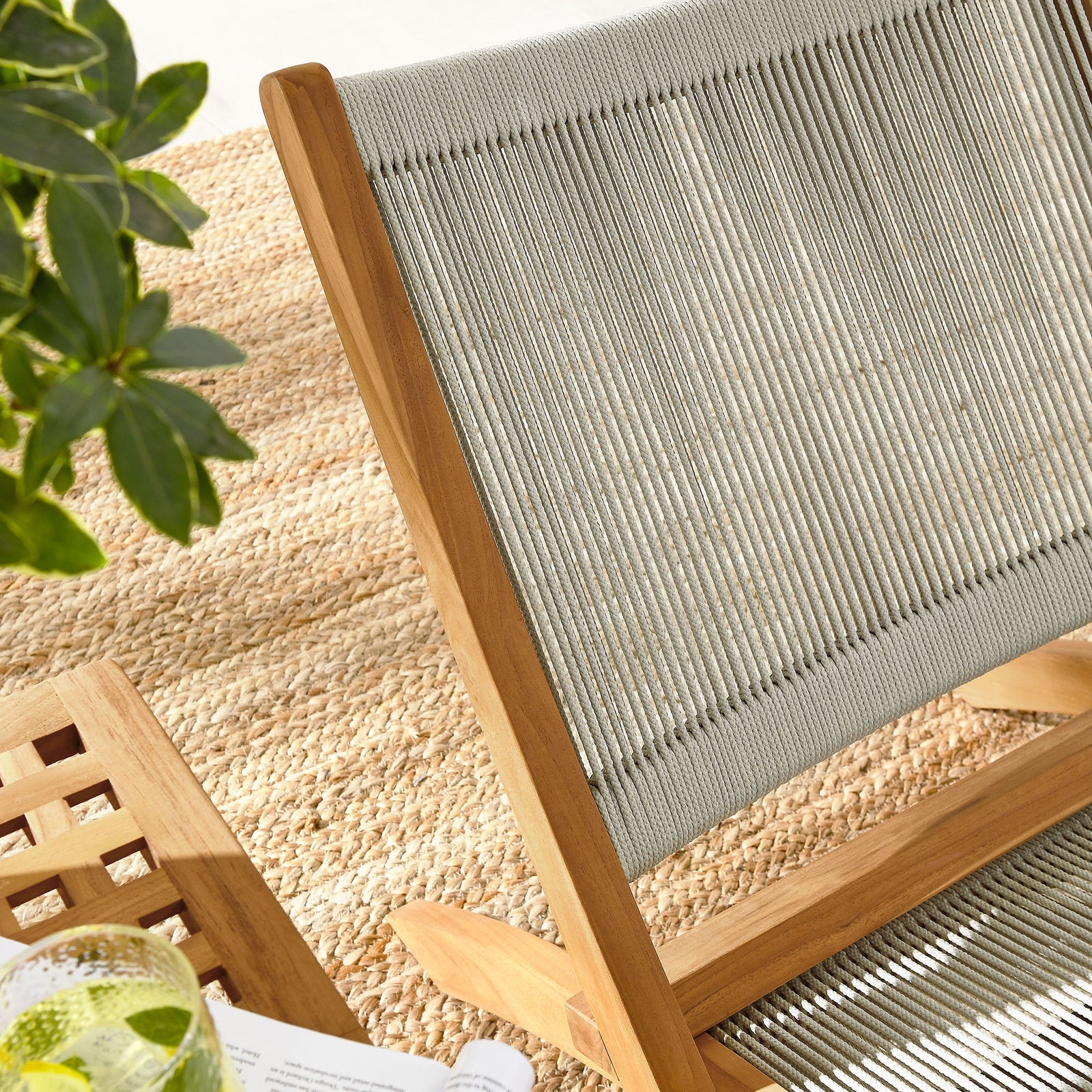 Vienna 3-Piece Outdoor Patio Teak and Rope Folding Lounge Chairs and Side Table by Modway