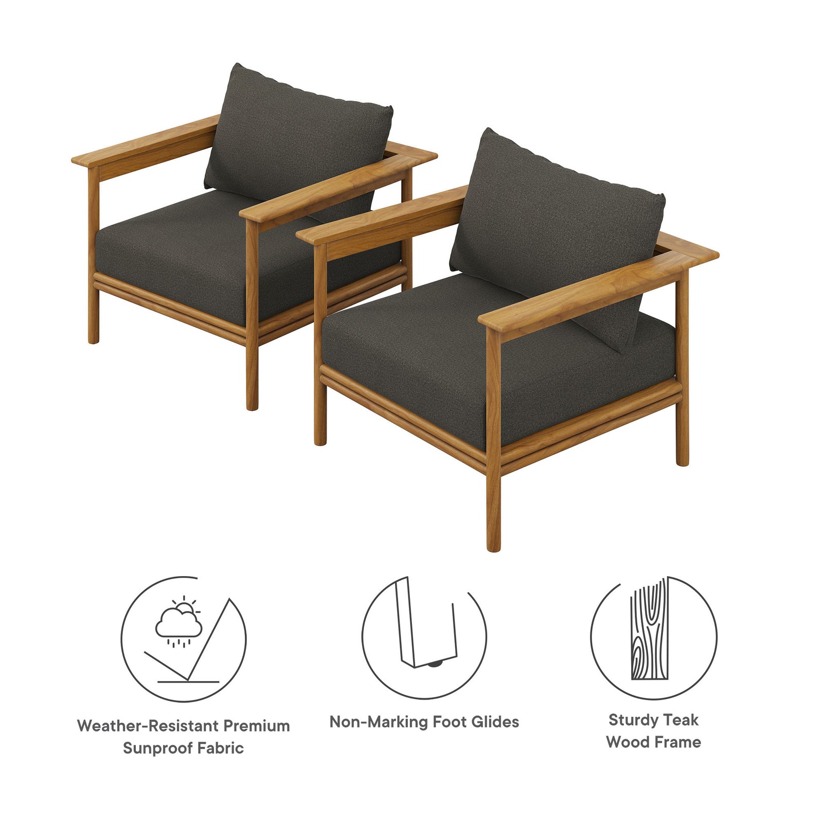 Wren Outdoor Patio Teak Wood Armchair Set of 2 by Modway