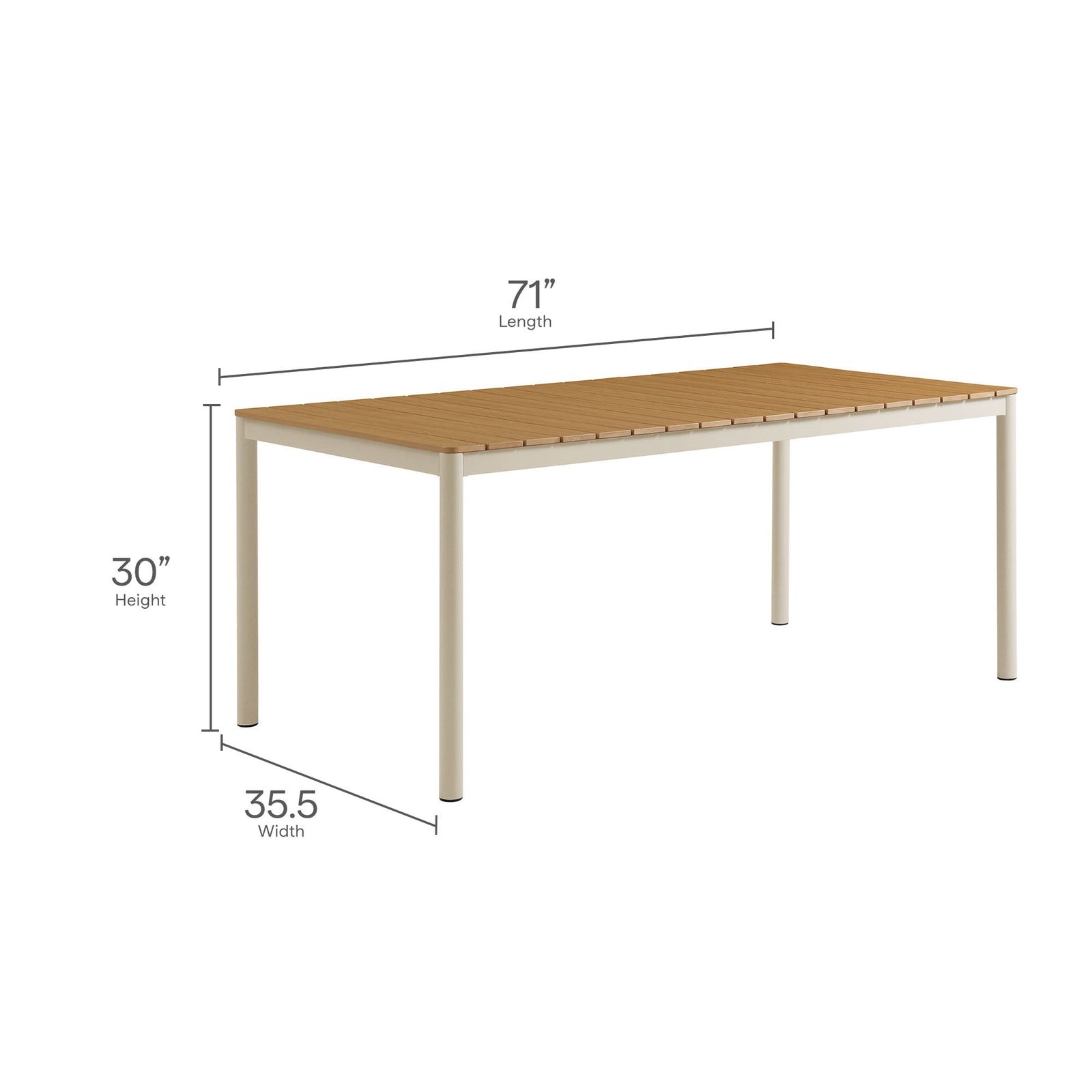 Finn 71" Outdoor Patio Aluminum Dining Table with Faux Wood Top by Modway