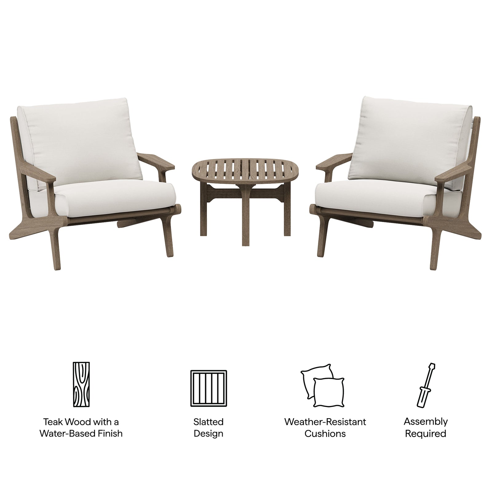 Saratoga 3-Piece Outdoor Patio Teak Wood Furniture Set with Lounge Chairs and Side Table by Modway