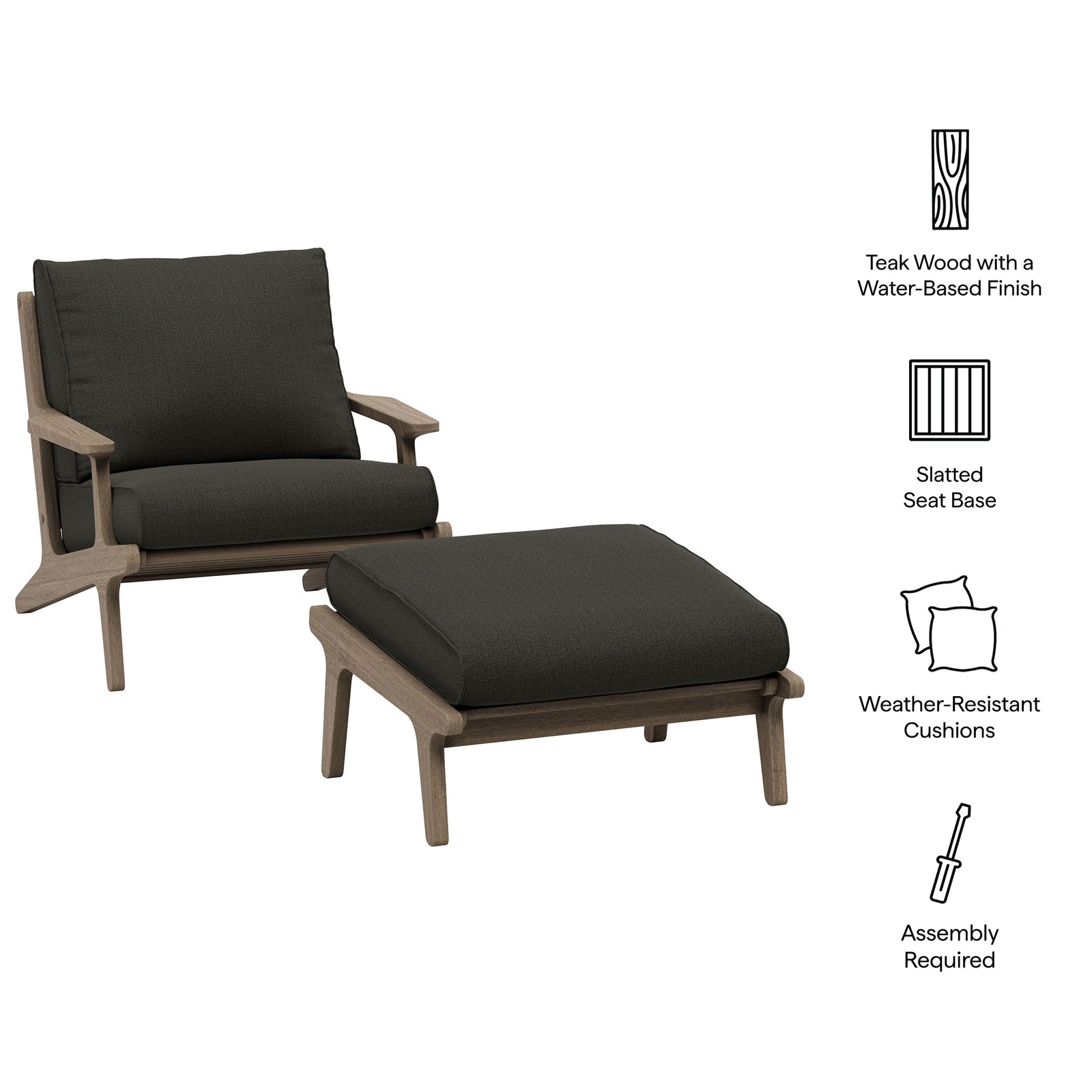 Saratoga Outdoor Patio Teak Wood Chair and Ottoman Set by Modway
