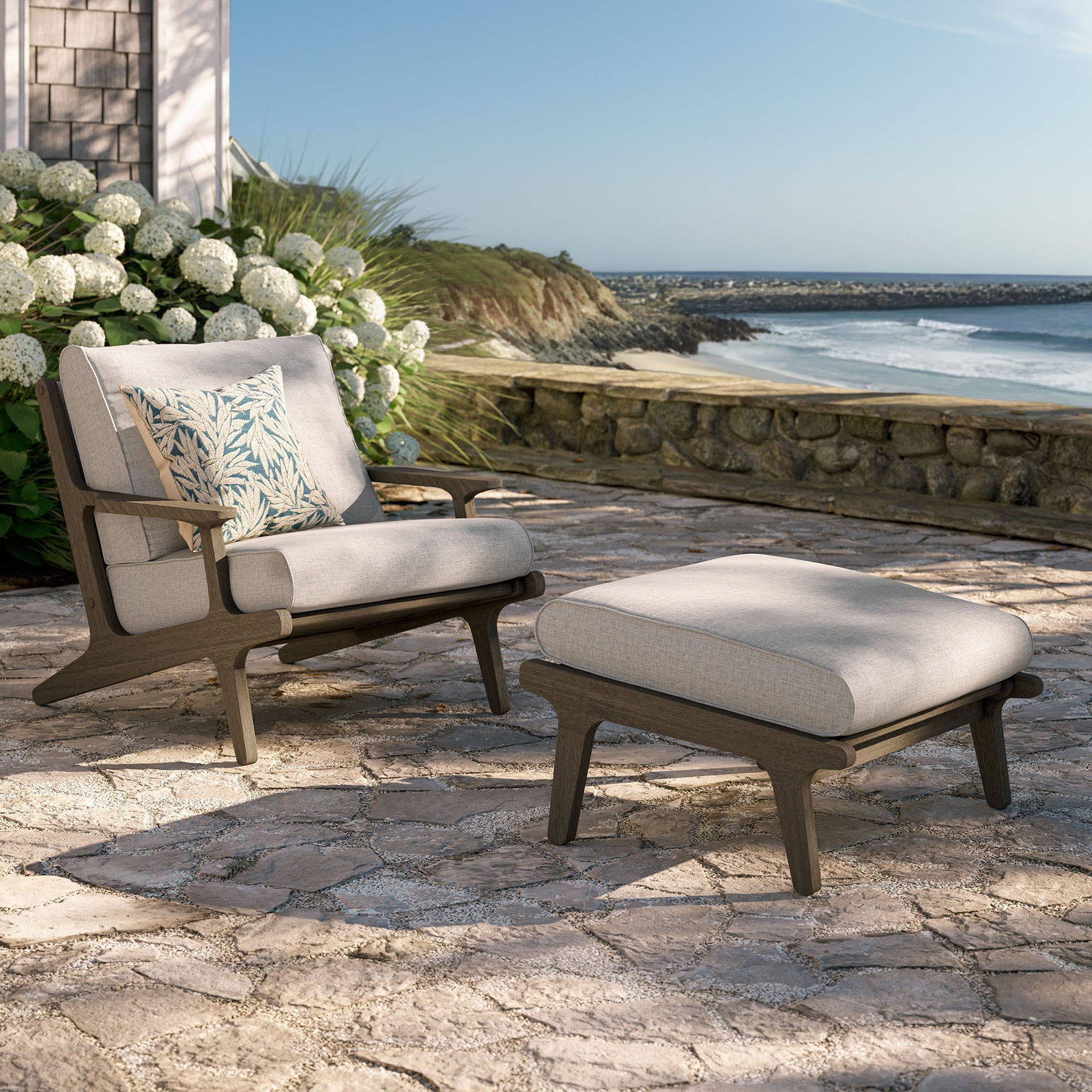 Saratoga Outdoor Patio Teak Wood Chair and Ottoman Set by Modway